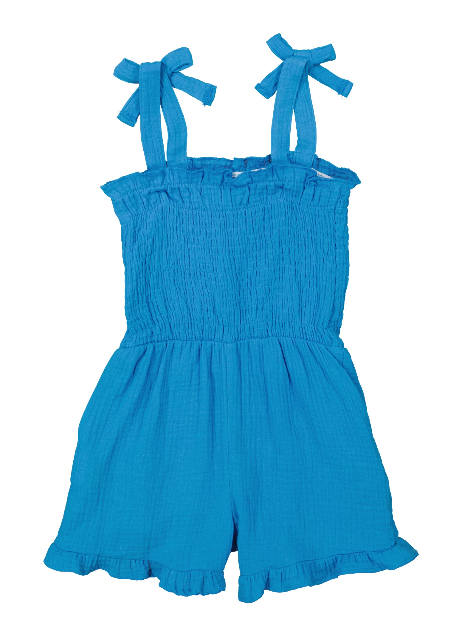 Little Girls Gauze Knit Smocked Sleeveless Romper Royal Blue