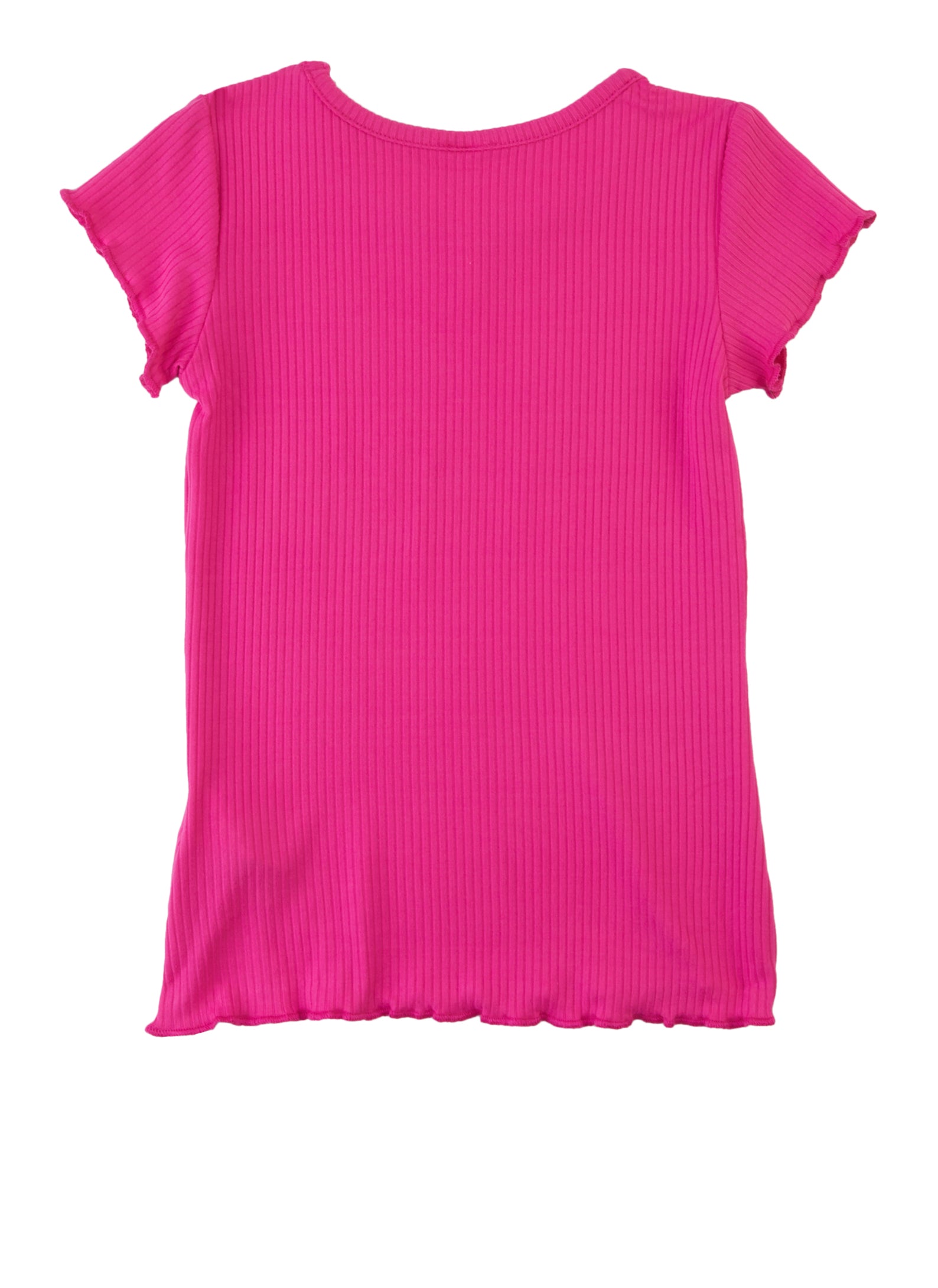 Little Girls Ribbed Knit Lettuce Edge Short Sleeve Top