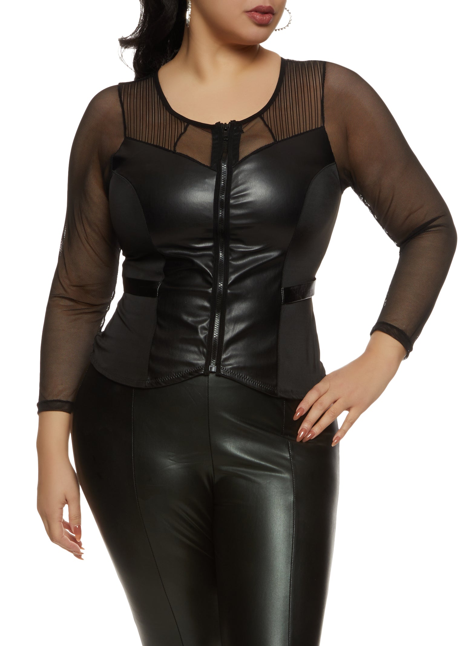 Plus Size Solid Faux Leather High Waisted Leggings