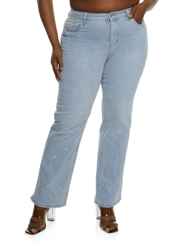  Women's Plus Size Jeans Plus Rhinestone Detail