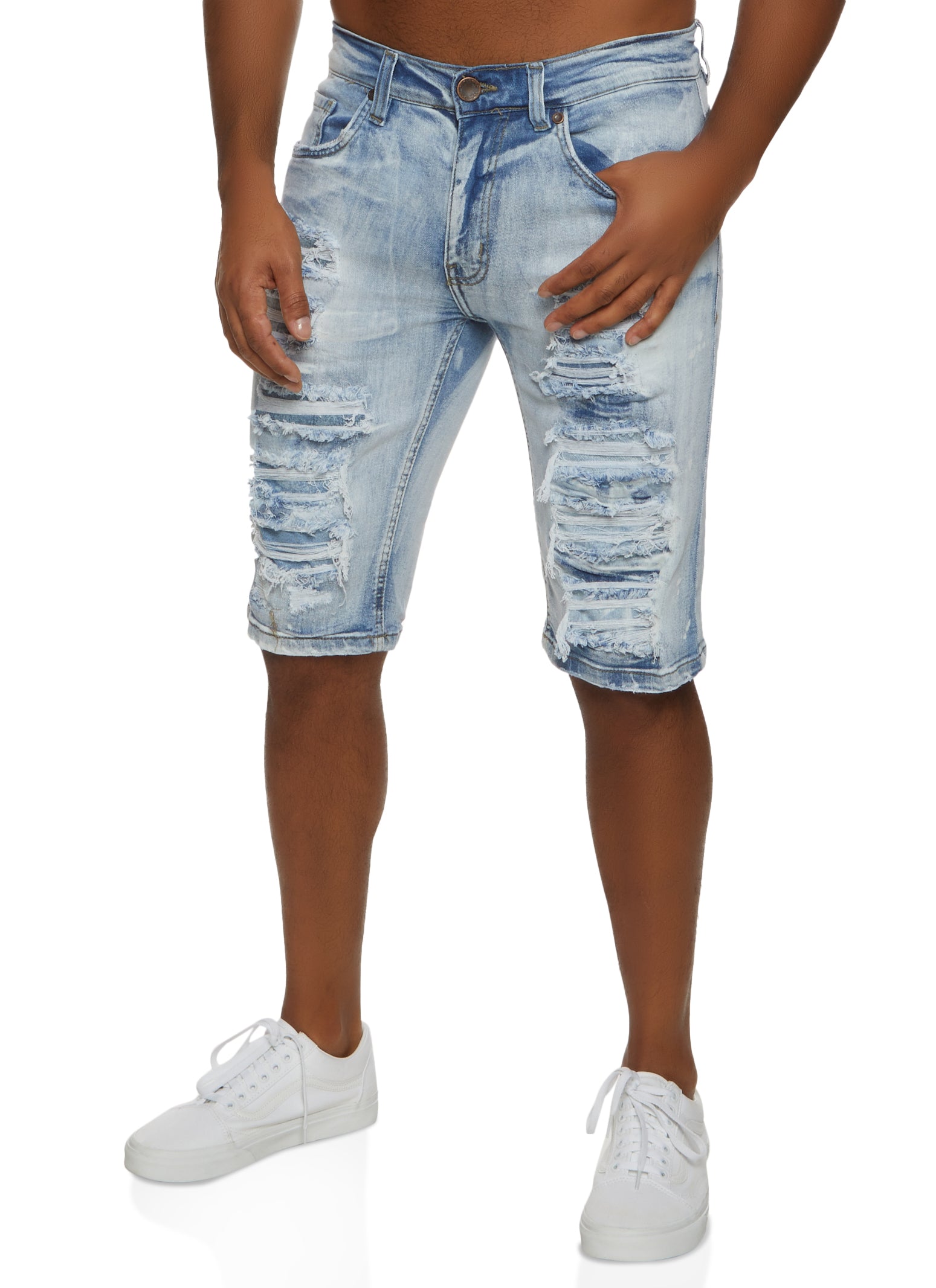 Mens destroyed denim fashion shorts