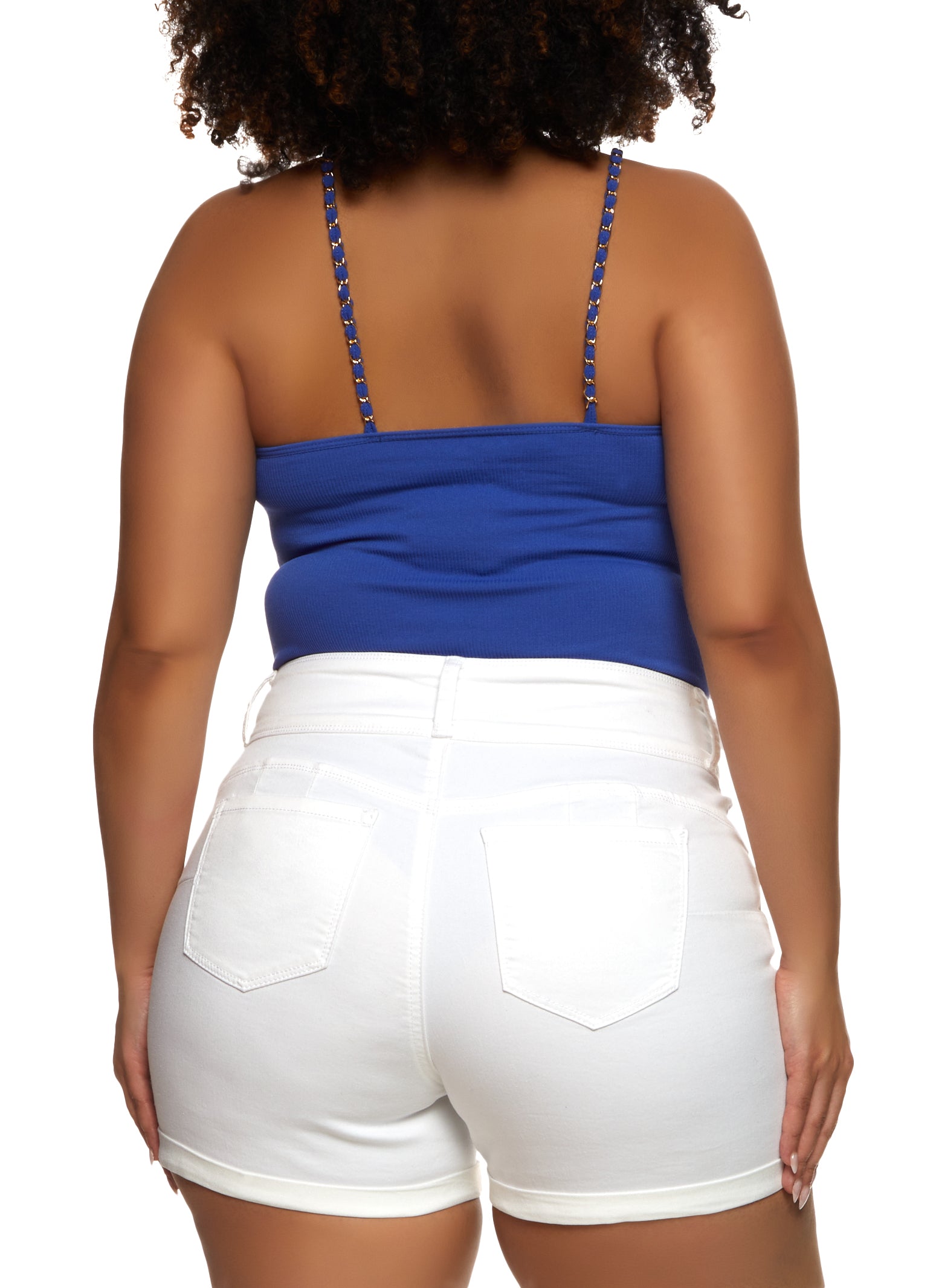 Plus Size Body Contour Chain Strap Cami Bodysuit - White
