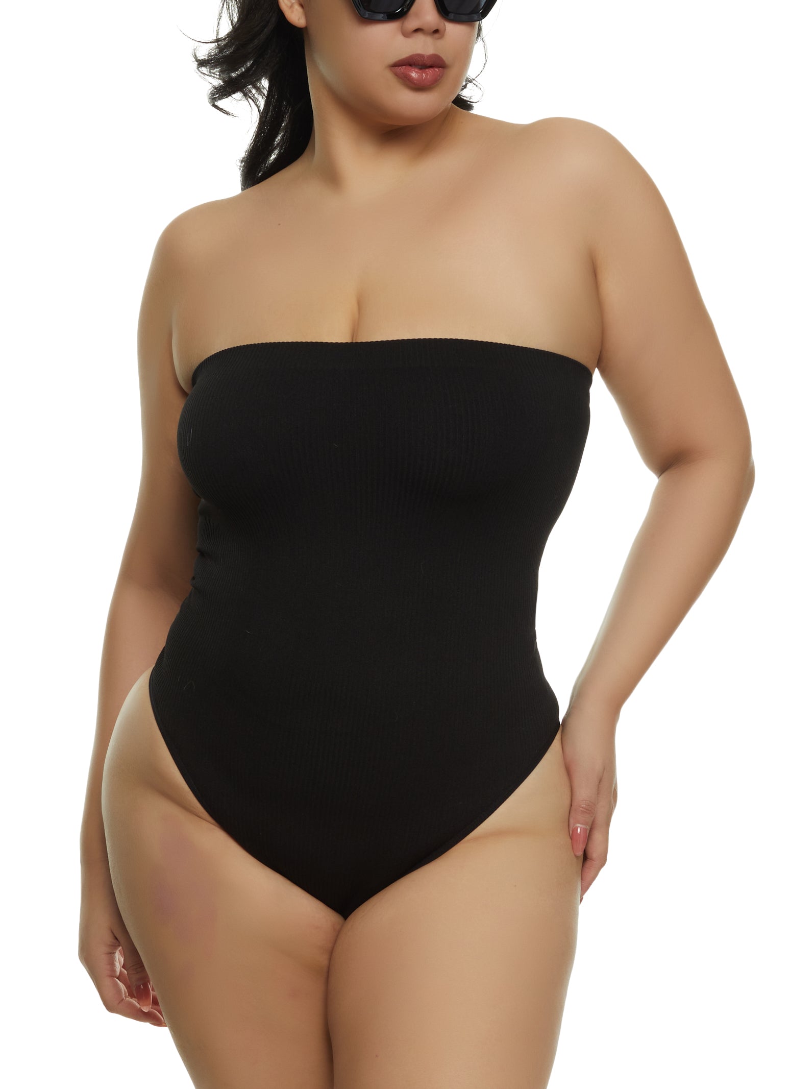 Plus Size Seamless Body Contour Strapless Bodysuit - Black