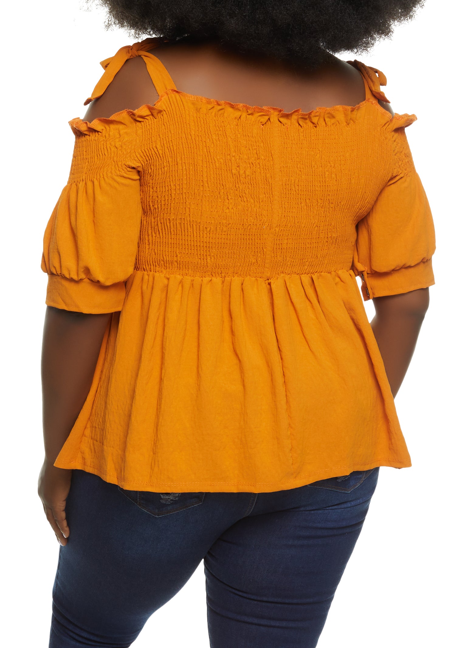 Plus Size Smocked Button Front Cold Shoulder Top