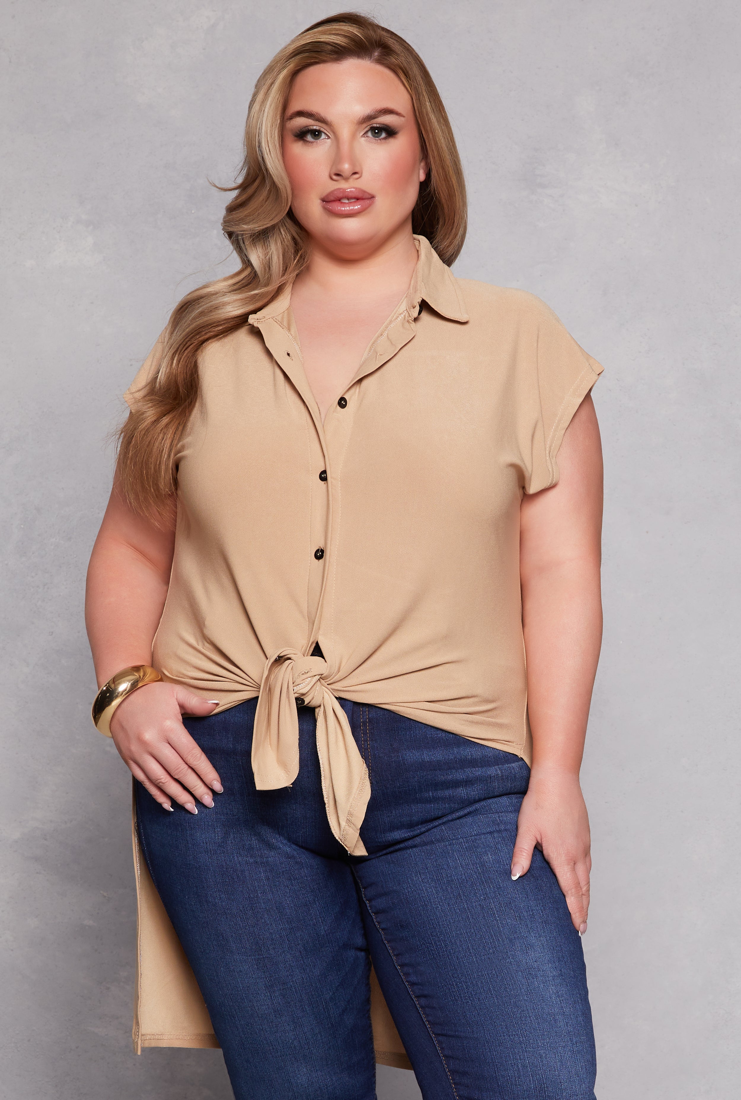 Plus Size Rust deals Button Front Tie Blouse 1X