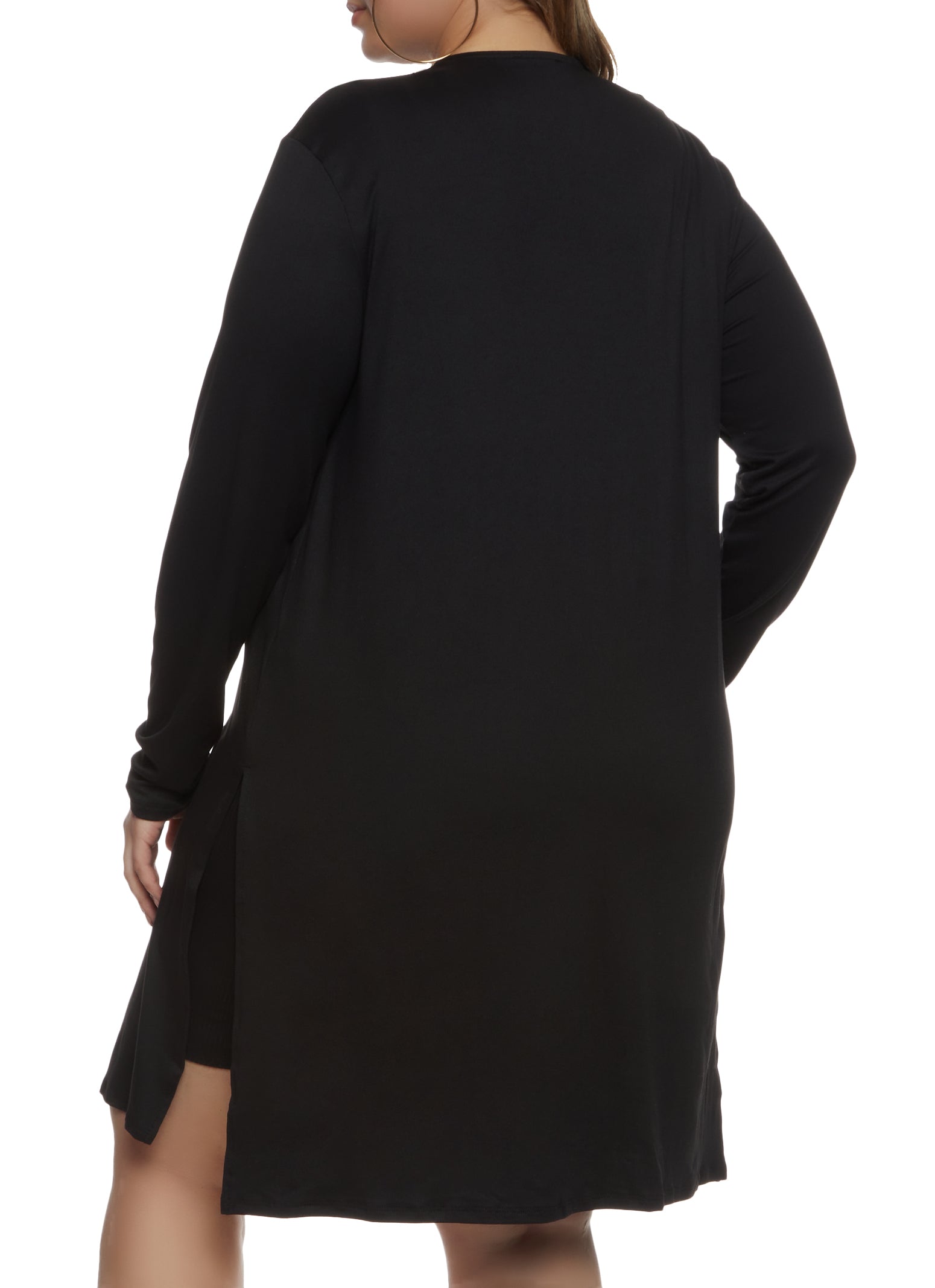 Plus Size Soft Knit Open Front Duster - Black