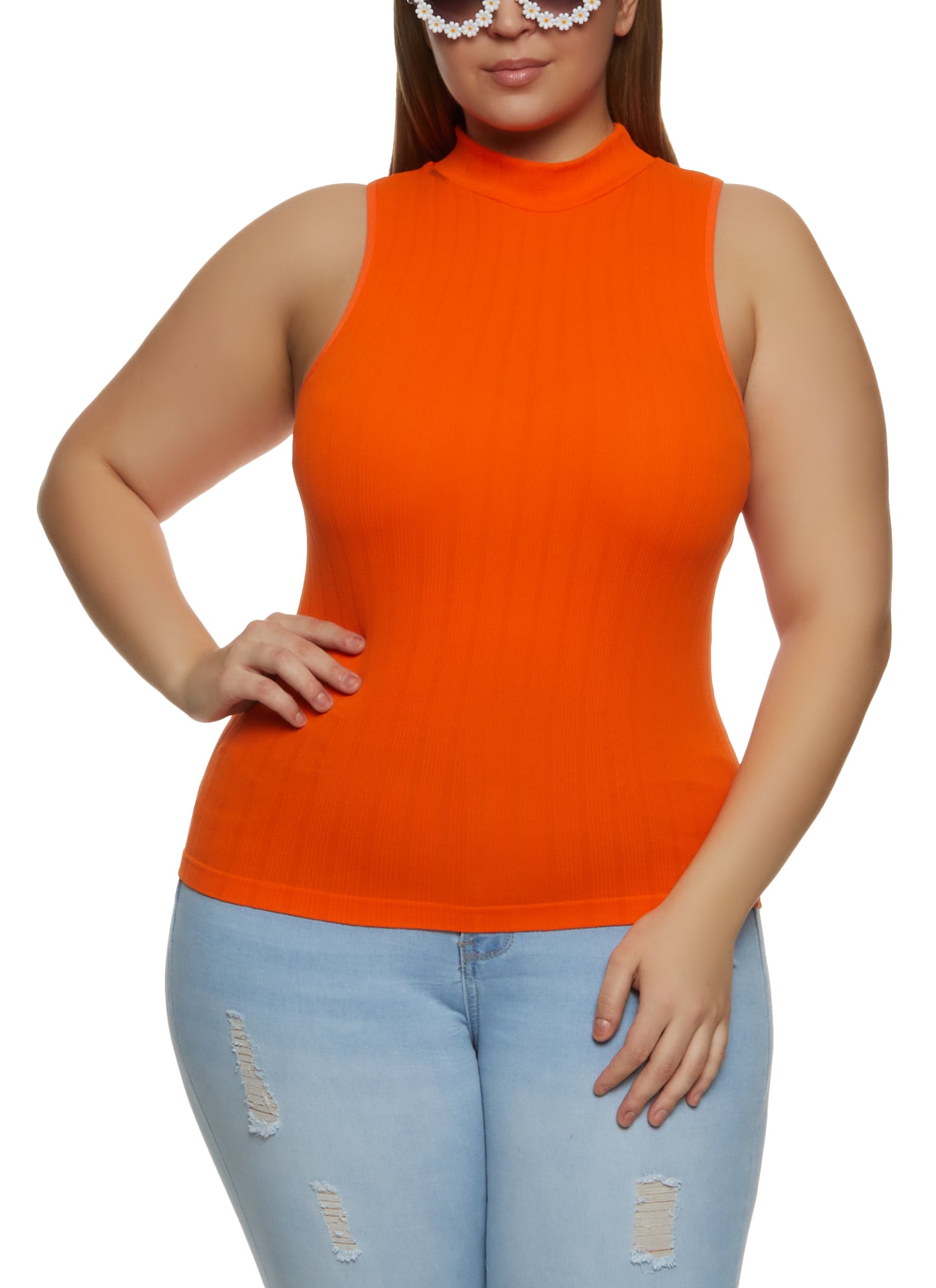 Orange mock neck top best sale