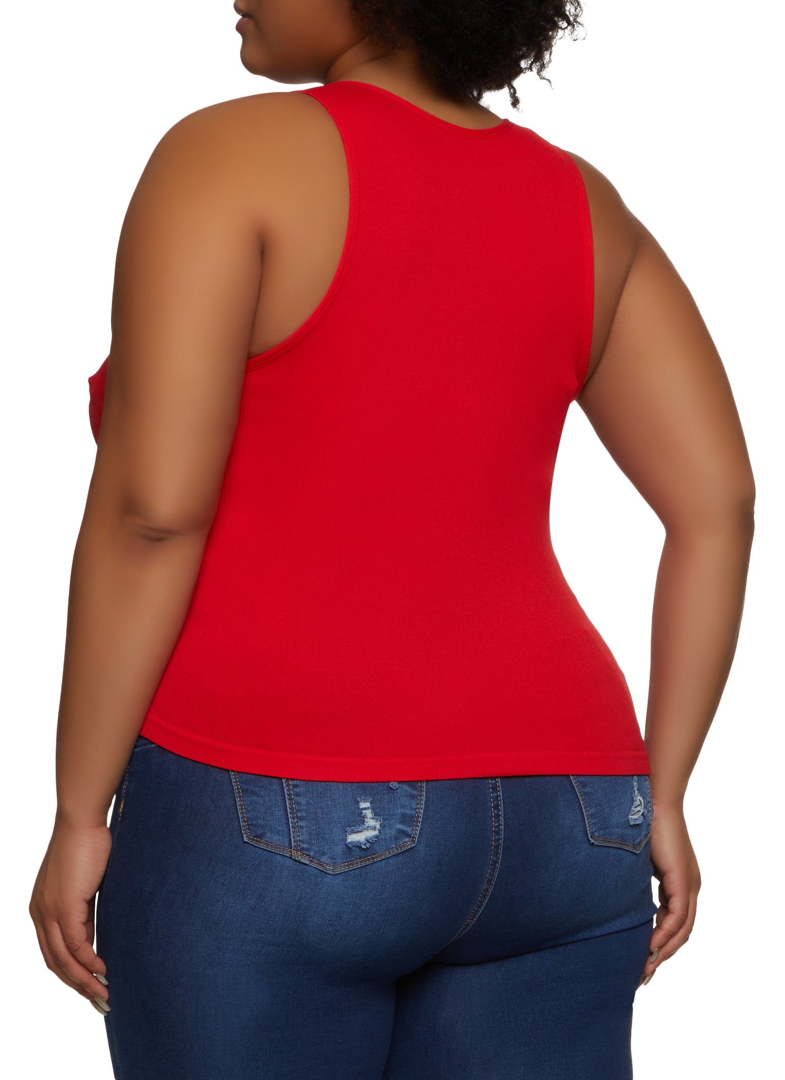 Plus Size Solid Seamless Ribbed Knit Tank Top