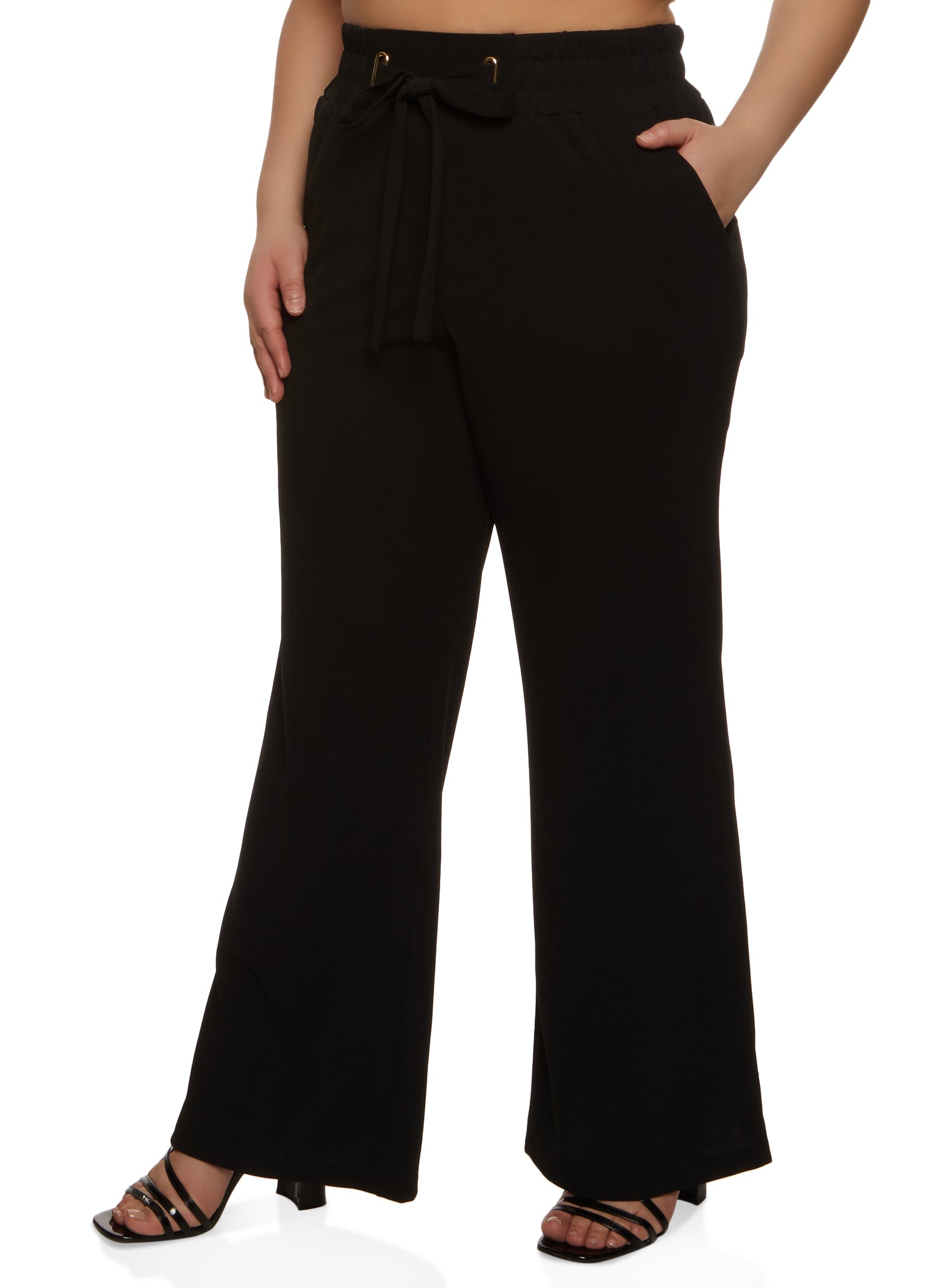 Plus Size Tie Front Pull On Palazzo Pants