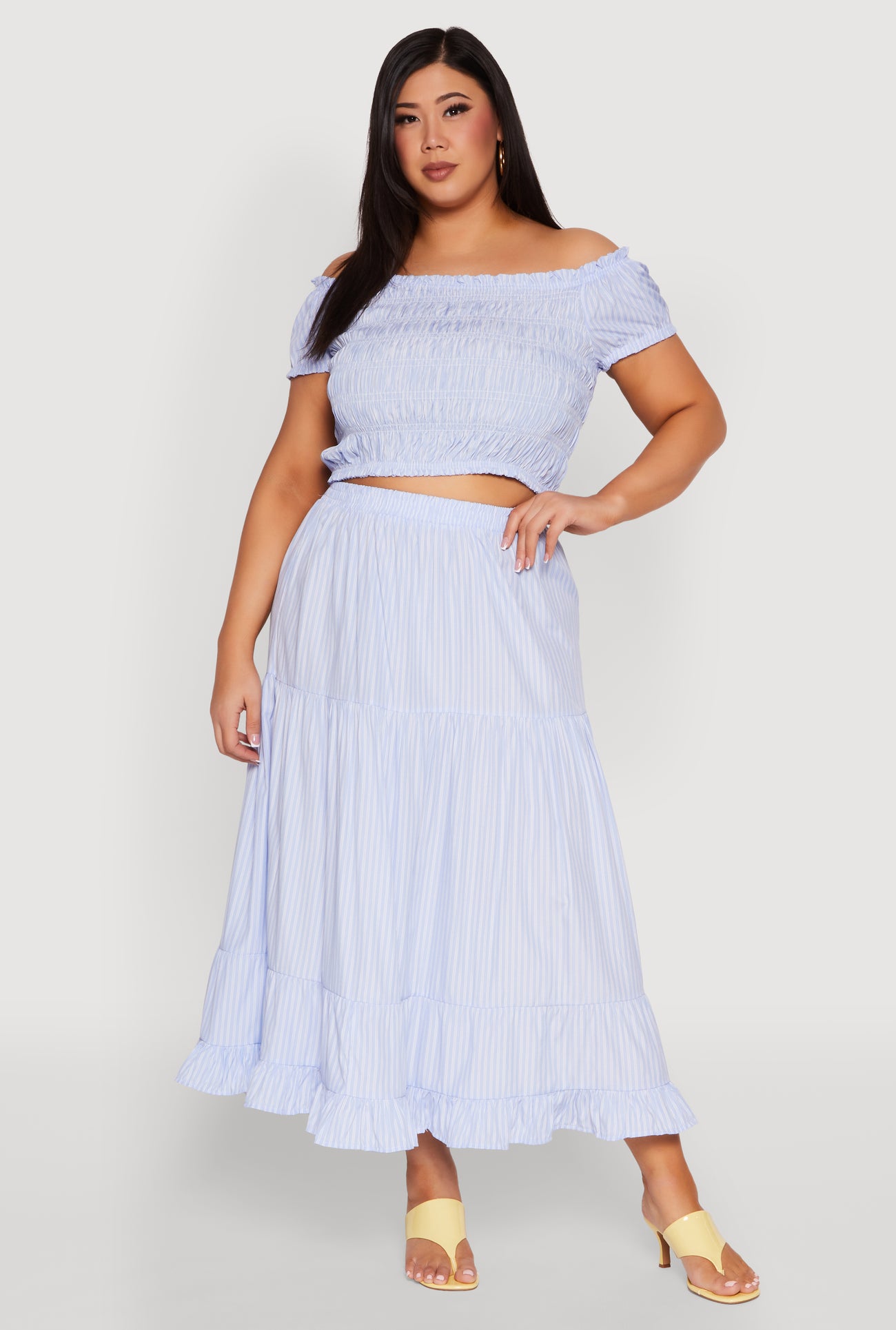 Plus Size Almost Famous Striped Tiered Maxi Skirt
