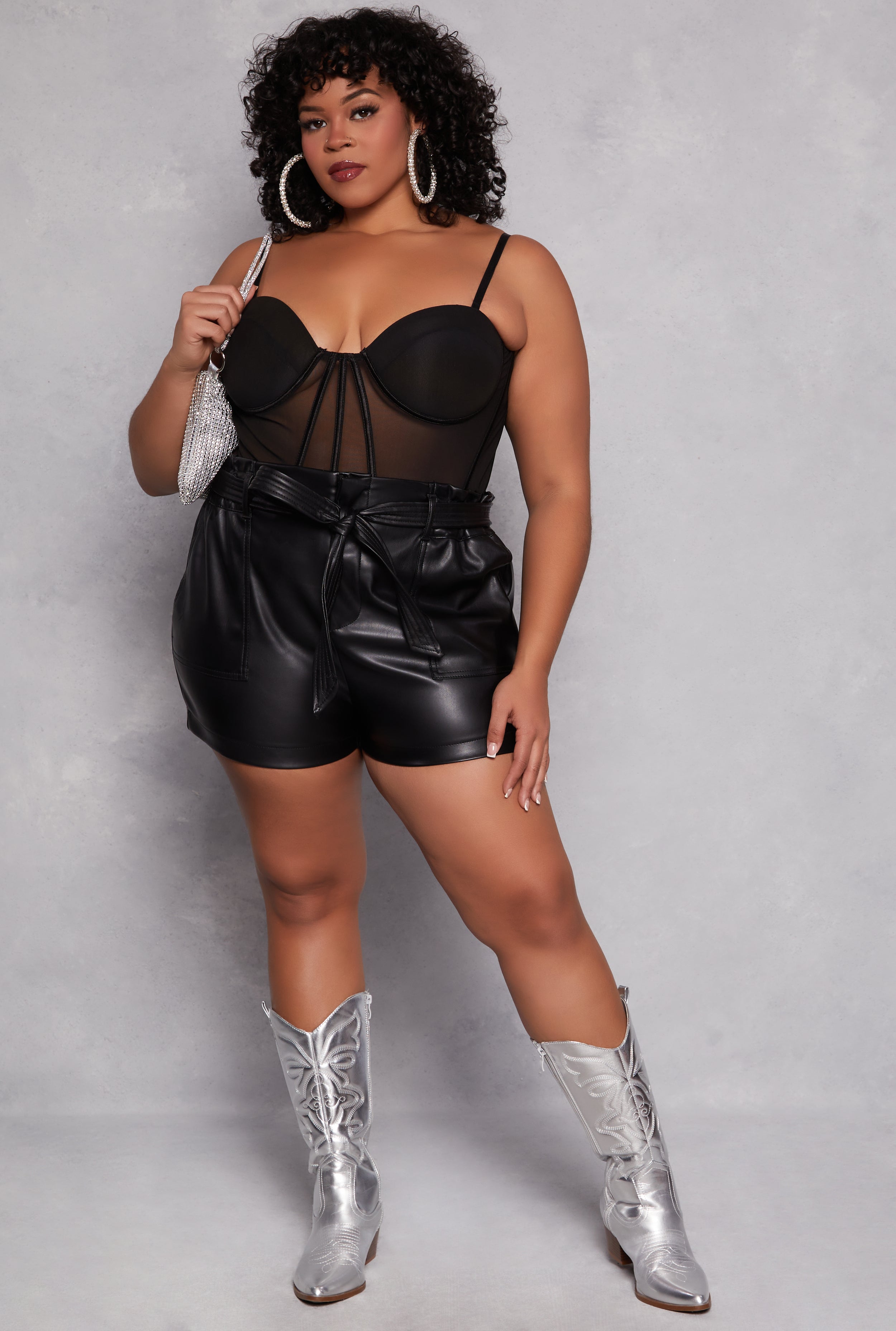 Plus size high waisted leather shorts best sale