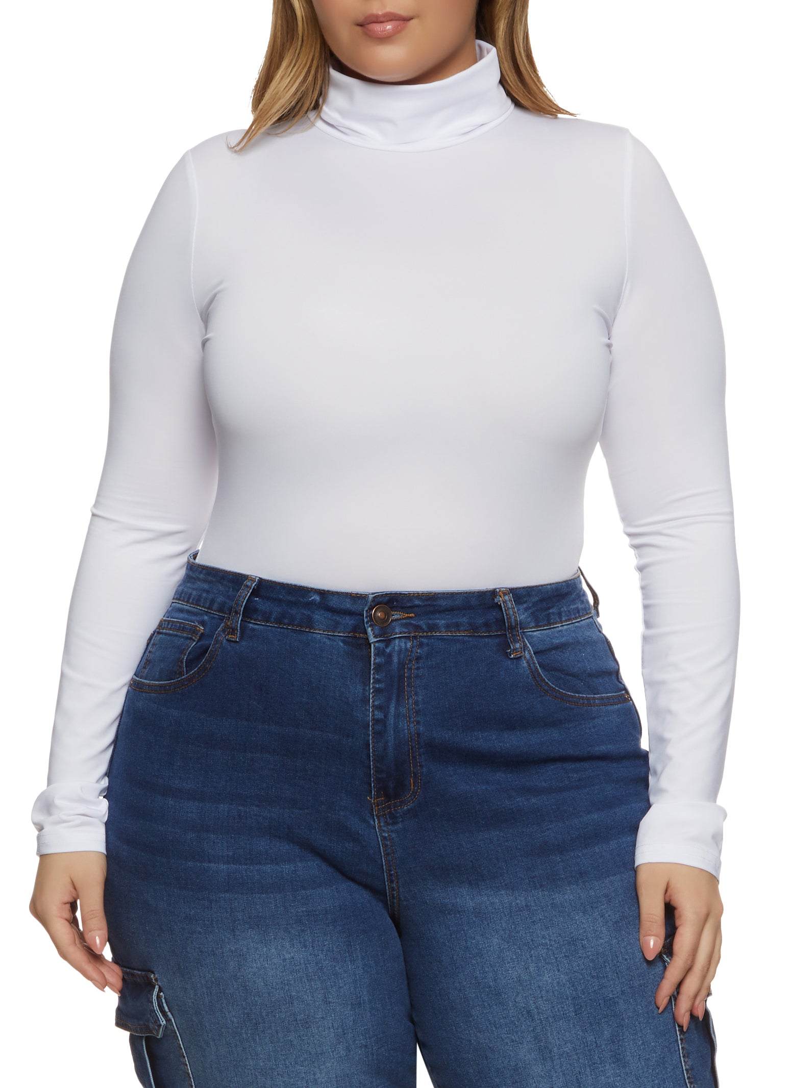 Plus Size Solid Mock Neck Long Sleeve Bodysuit