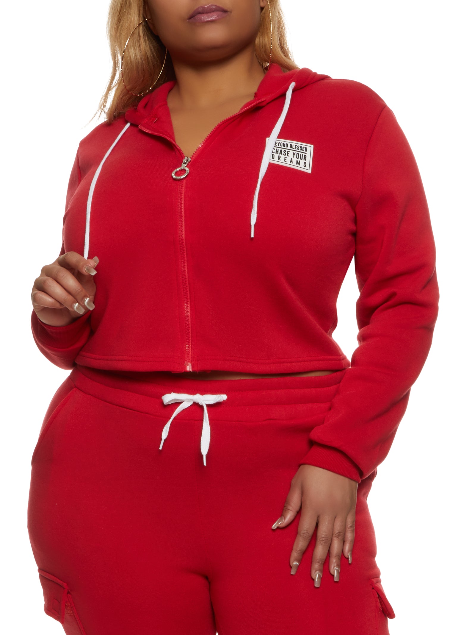 Plus Size Beyond Blessed Graphic Patch Hoodie Red