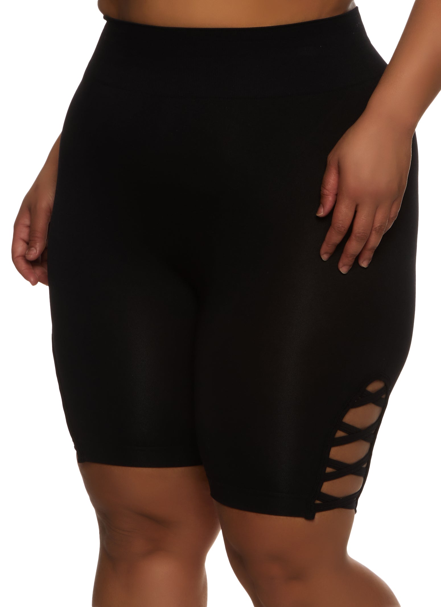 Plus Size Caged Detail Seamless Biker Shorts