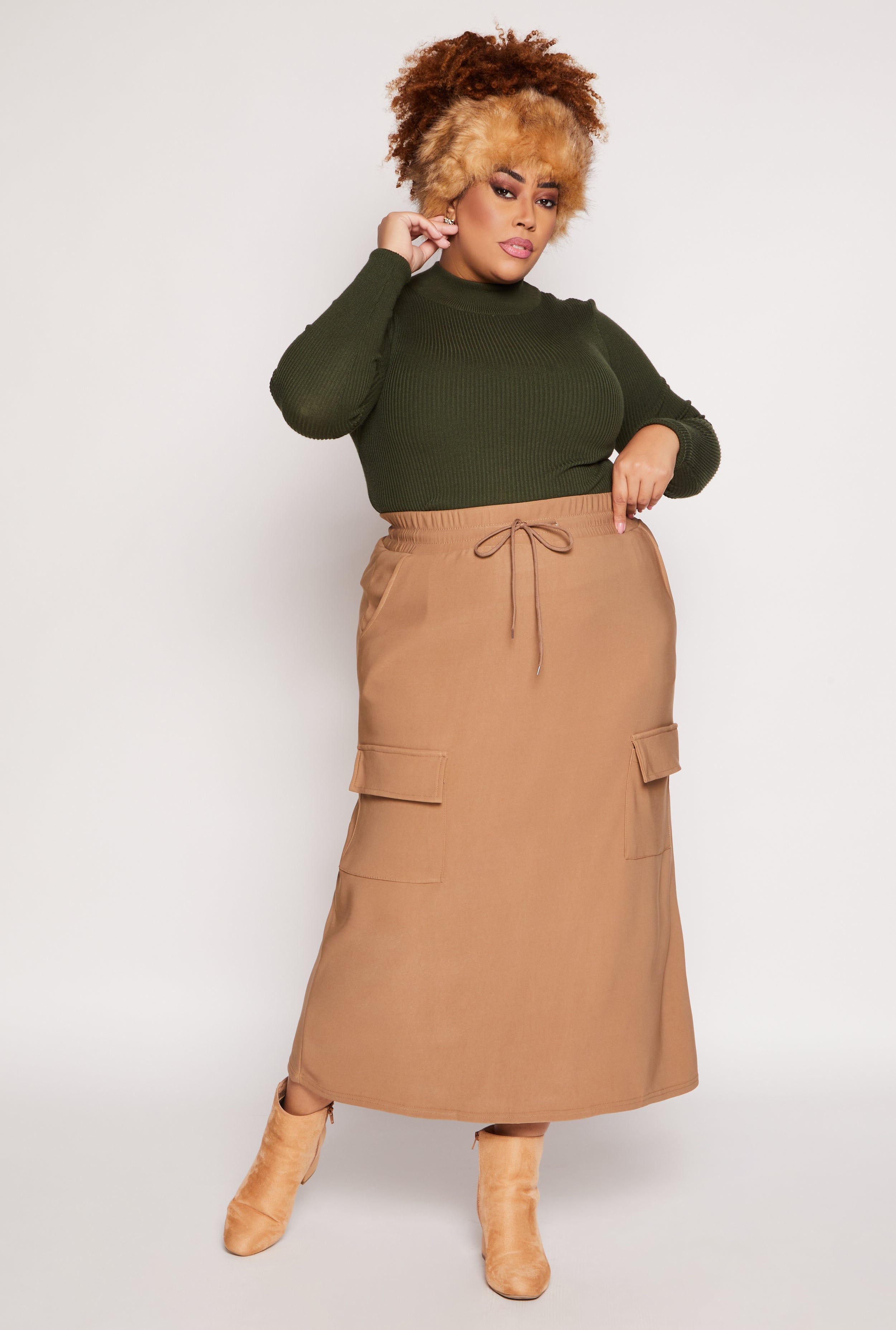 Plus size long skirts brown best sale