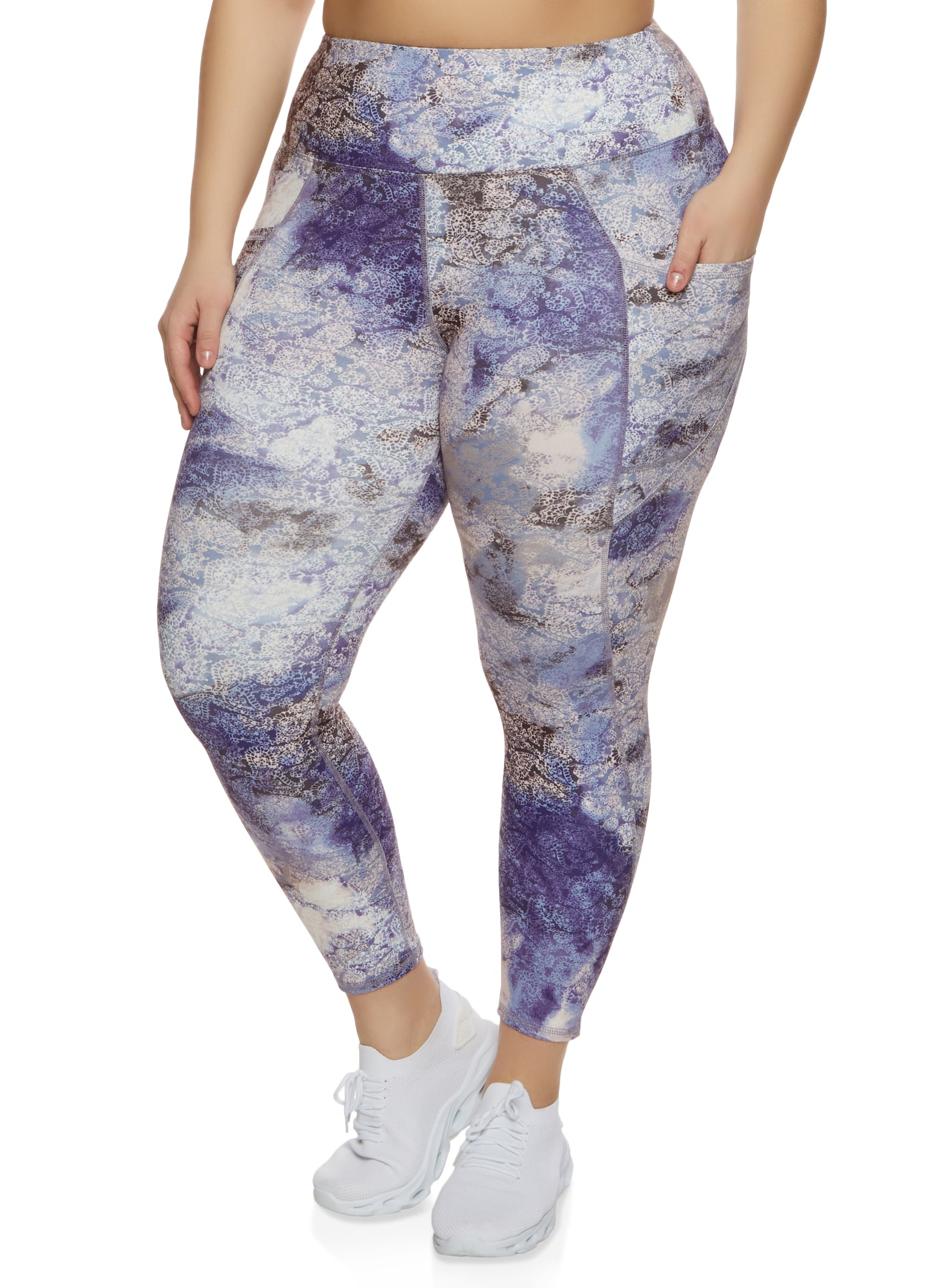 Plus Size Printed High Waisted Cell Phone Pocket Leggings - Rose