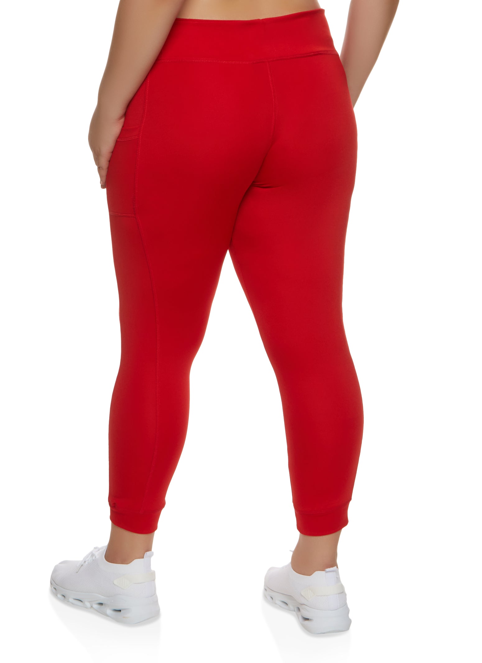 Plus Size Cell Phone Pocket Active Leggings - Red