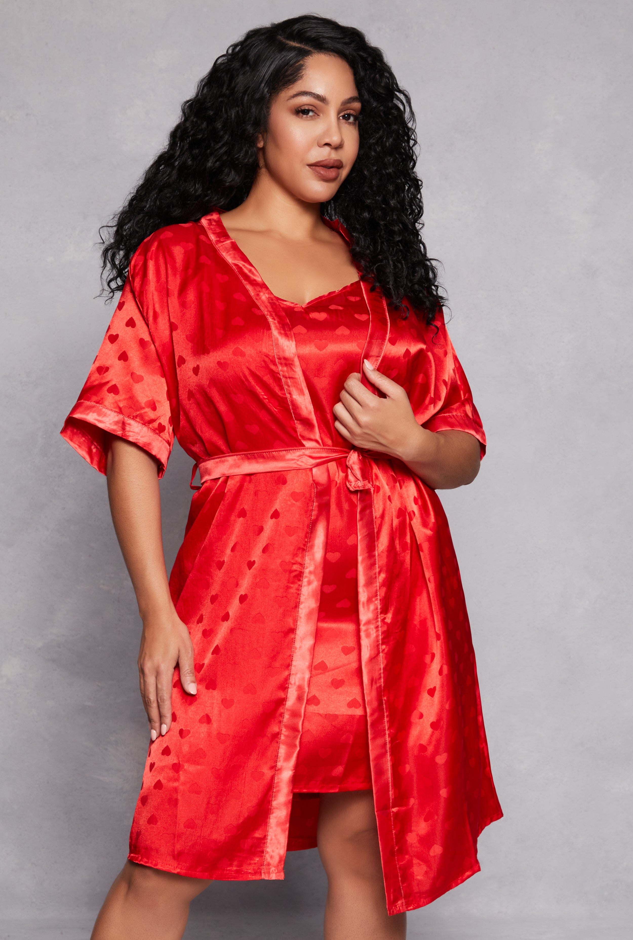 Plus size red silk robe hotsell