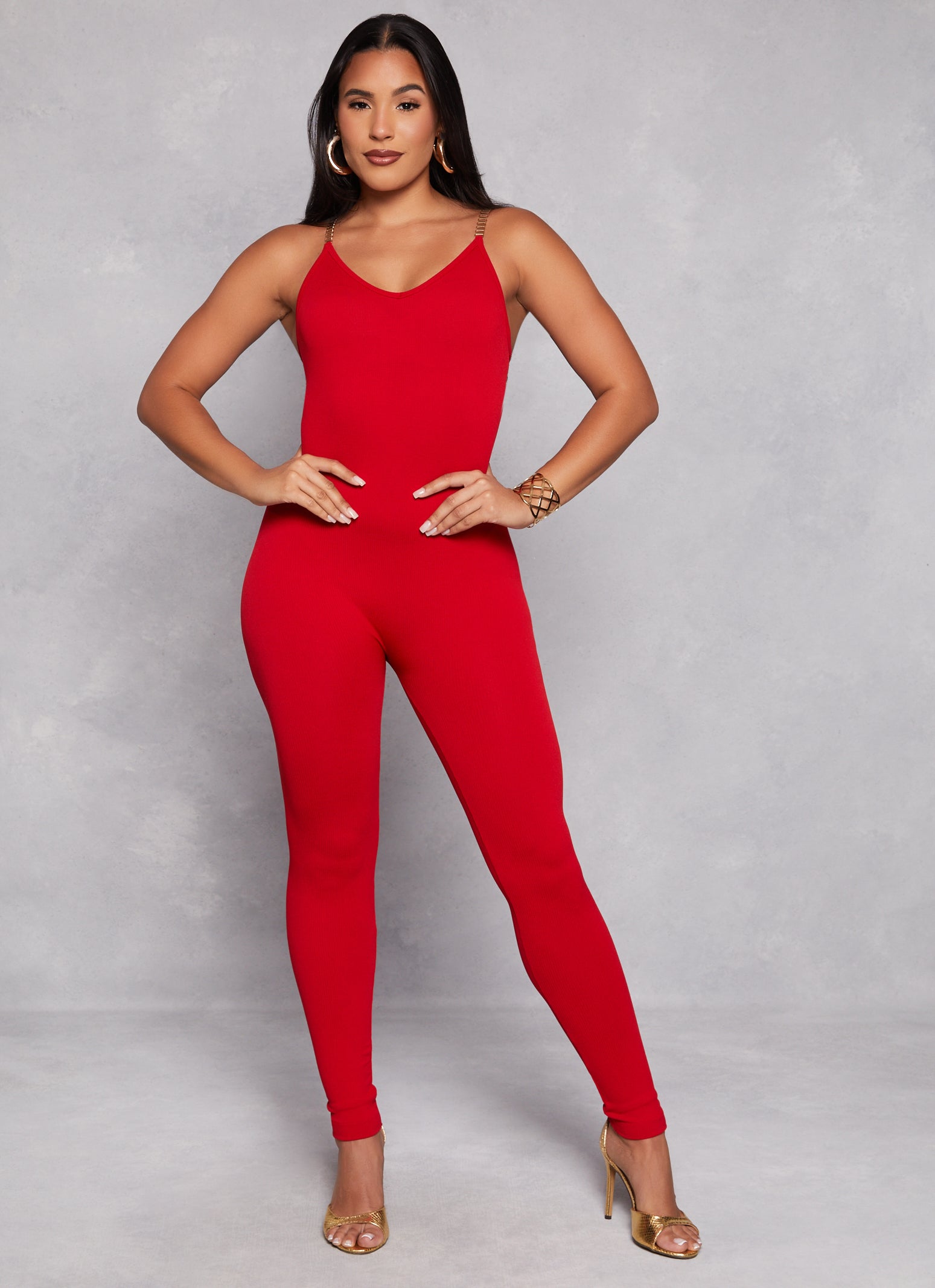 Red ribbed jumpsuit on sale