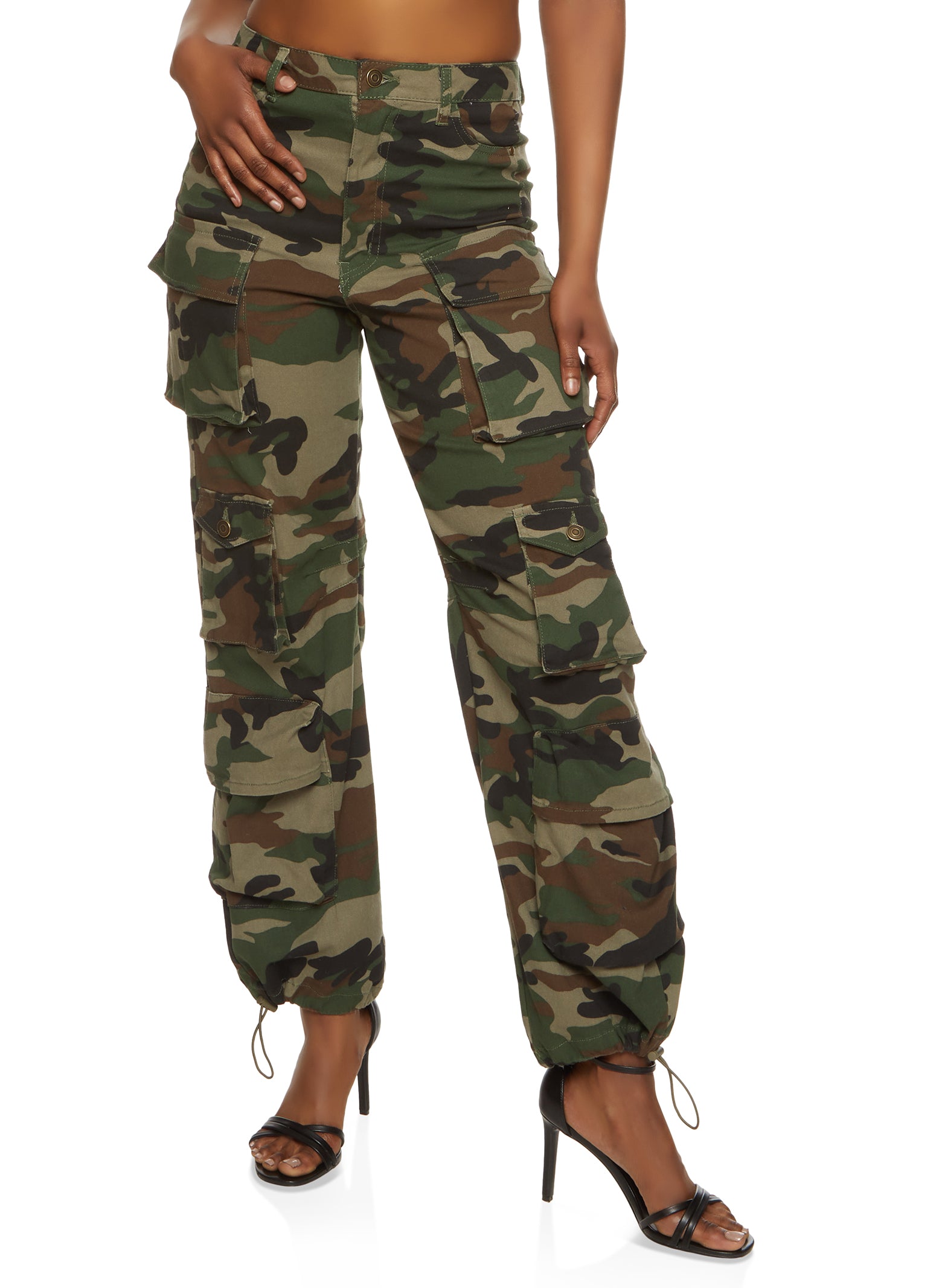 Camo Toggle Drawstring Hem Cargo Pants