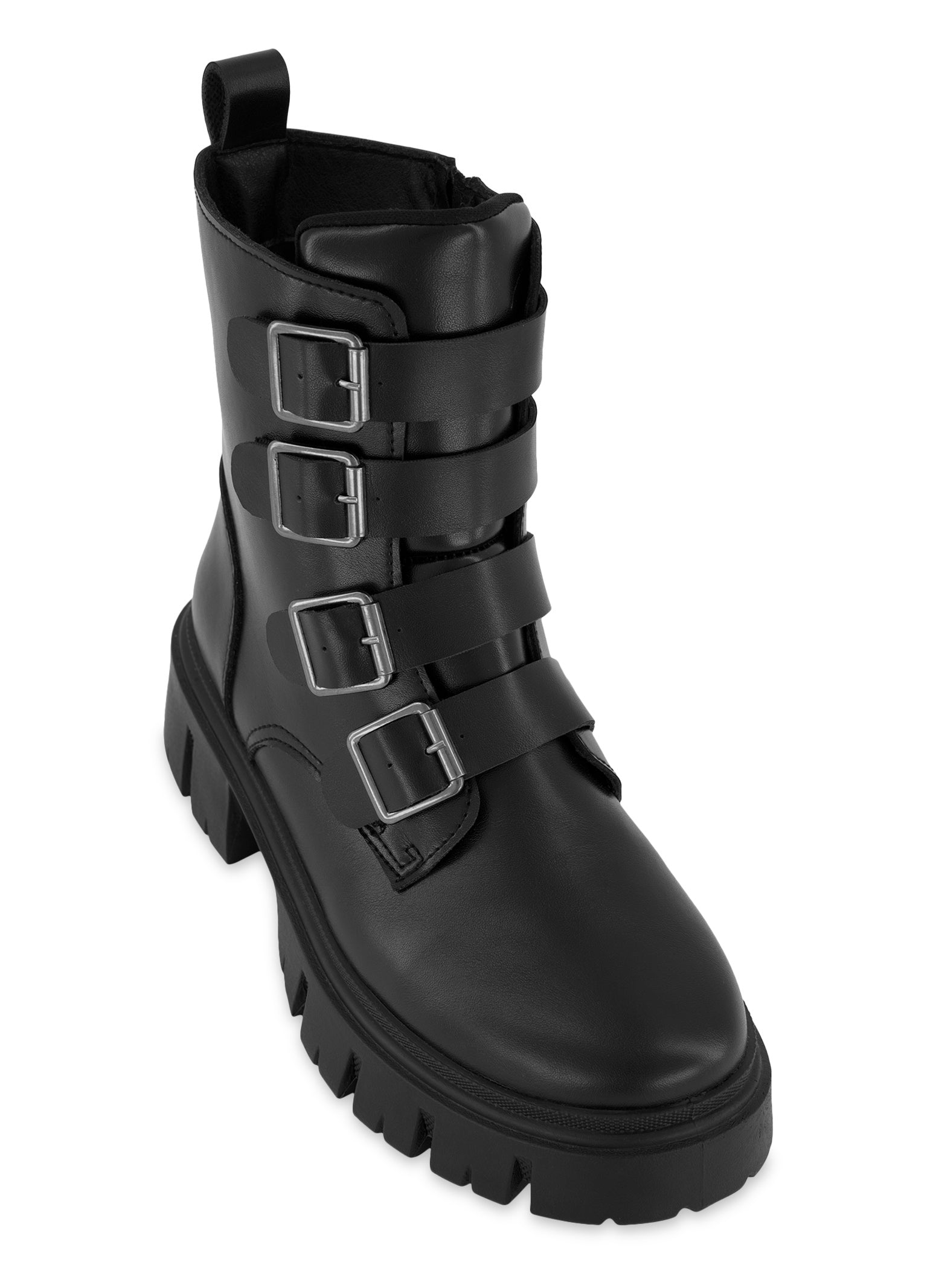 Black combat boots with buckles on sale