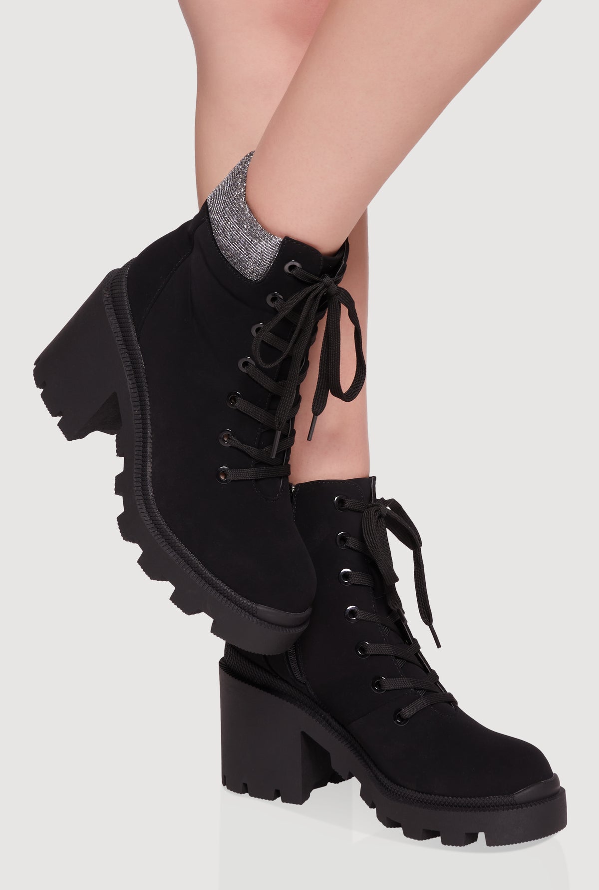 Chunky Platform Combat Boots with Lurex Cuff