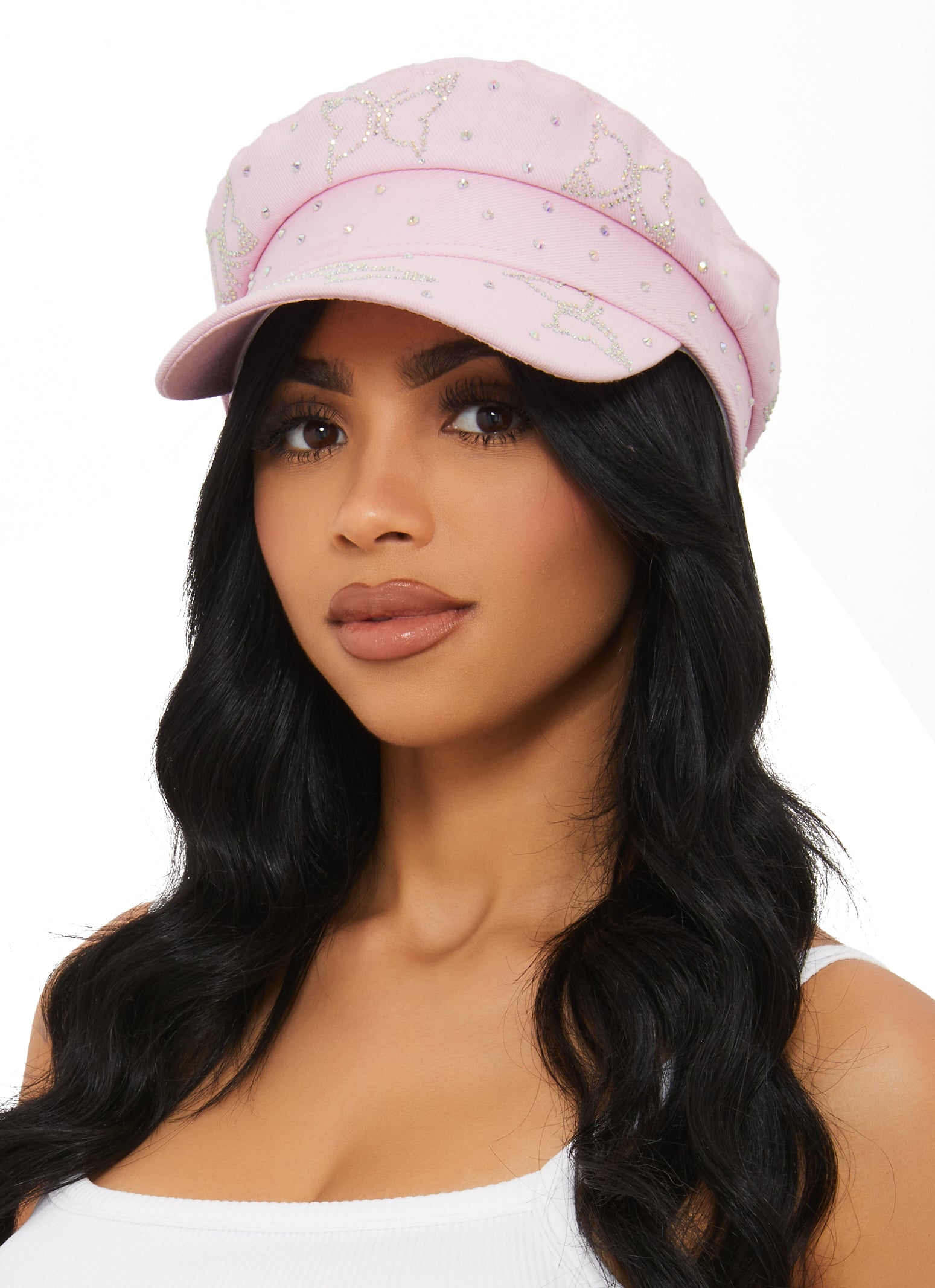 Butterfly Rhinestone Denim Cabbie Hat