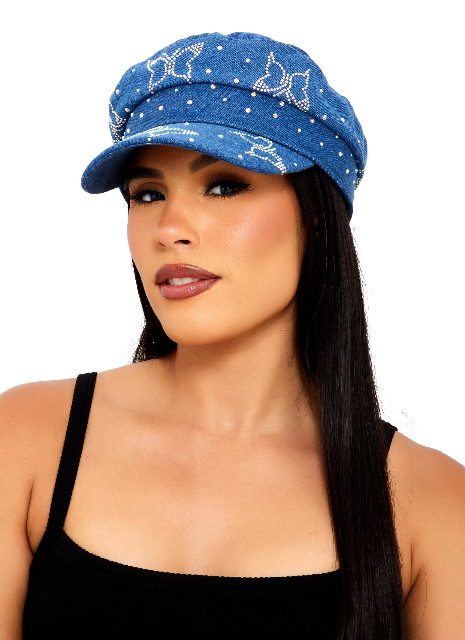 Butterfly Rhinestone Denim Cabbie Hat