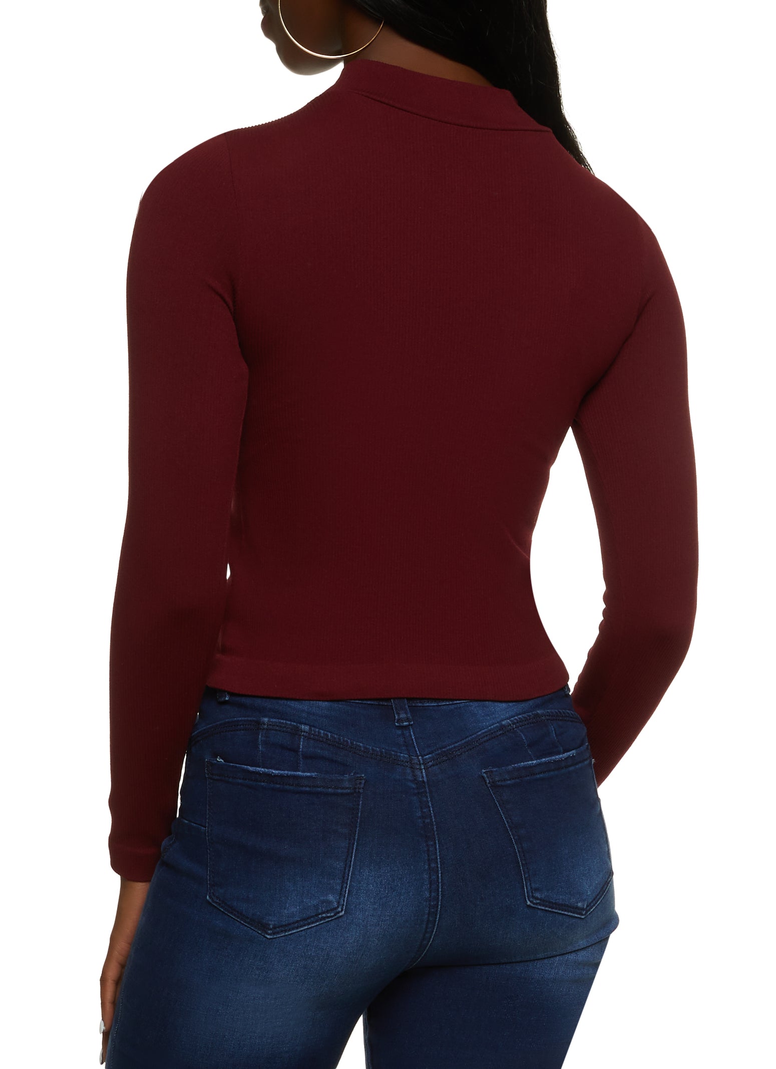 The Solid Mock Neck Ribbed Knit Top