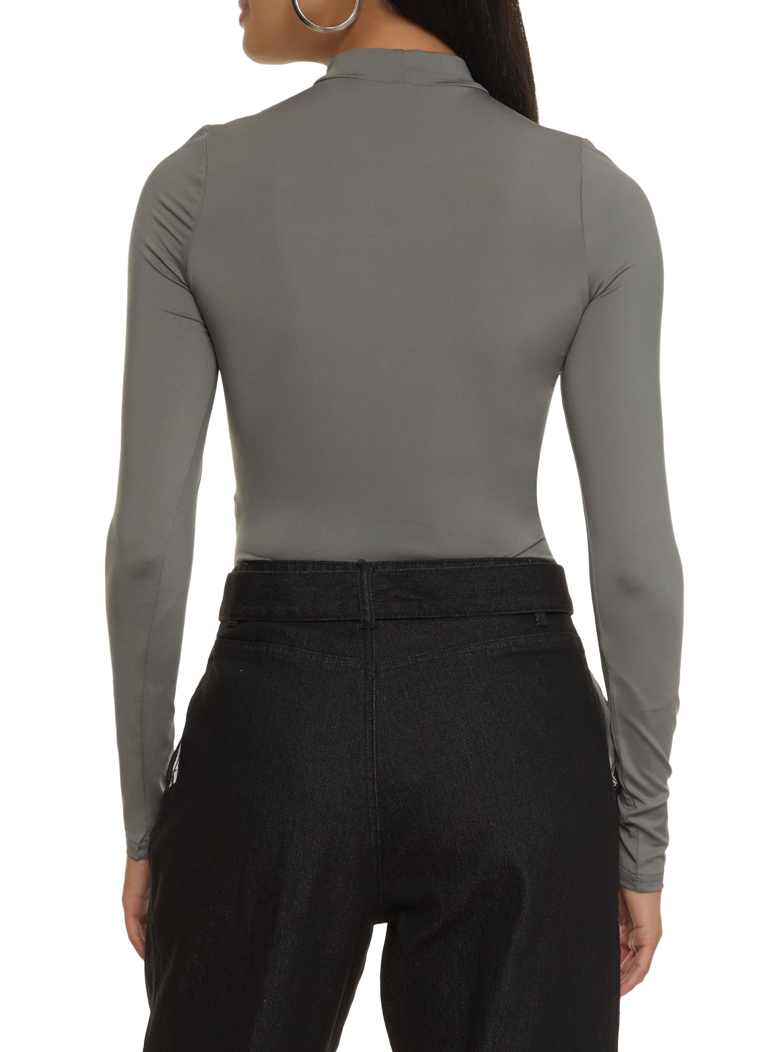 Charcoal Grey V Neck Long Sleeve Bodysuit