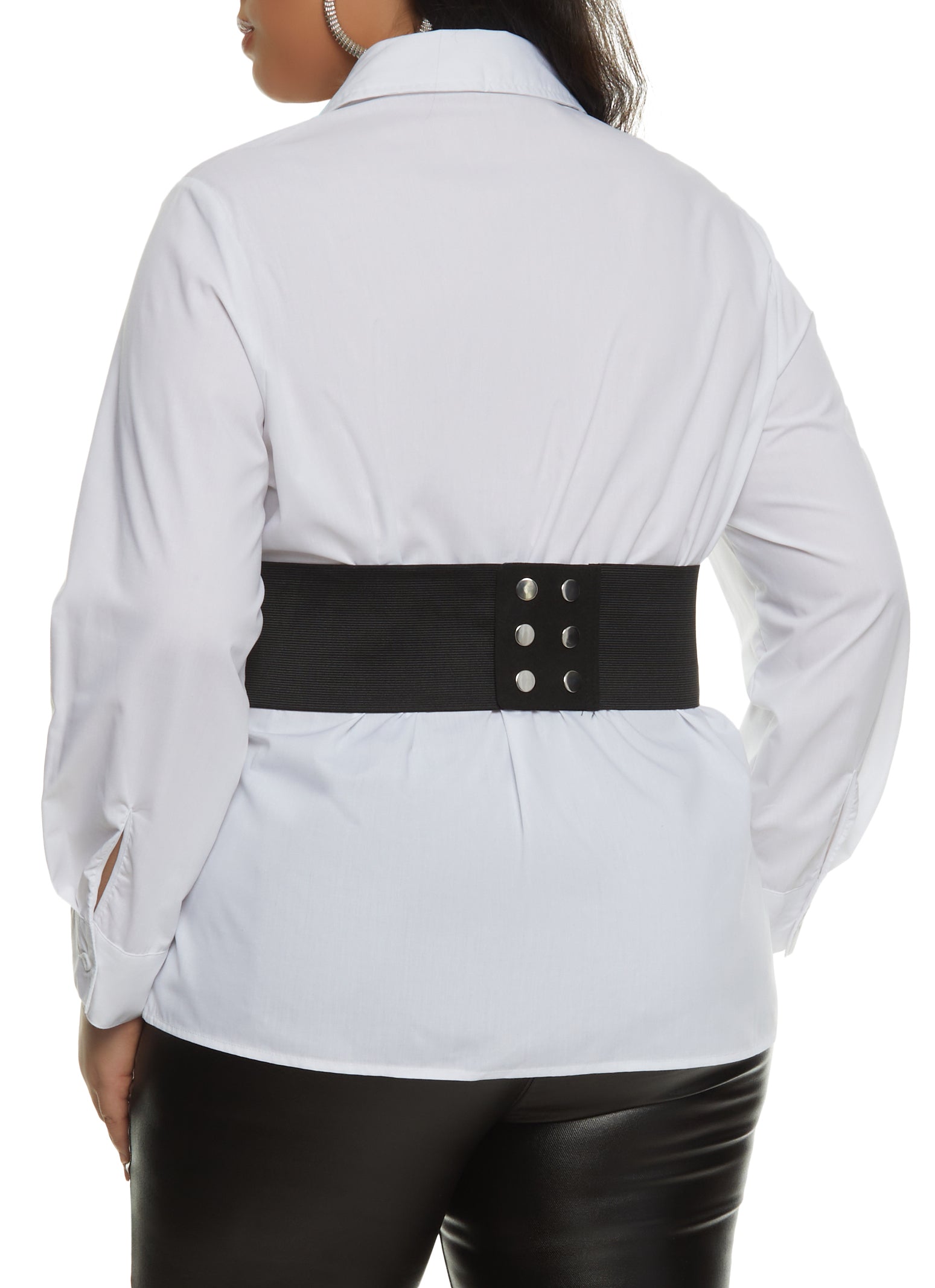 Plus Size Lace Up Corset Belt Shirt - Black