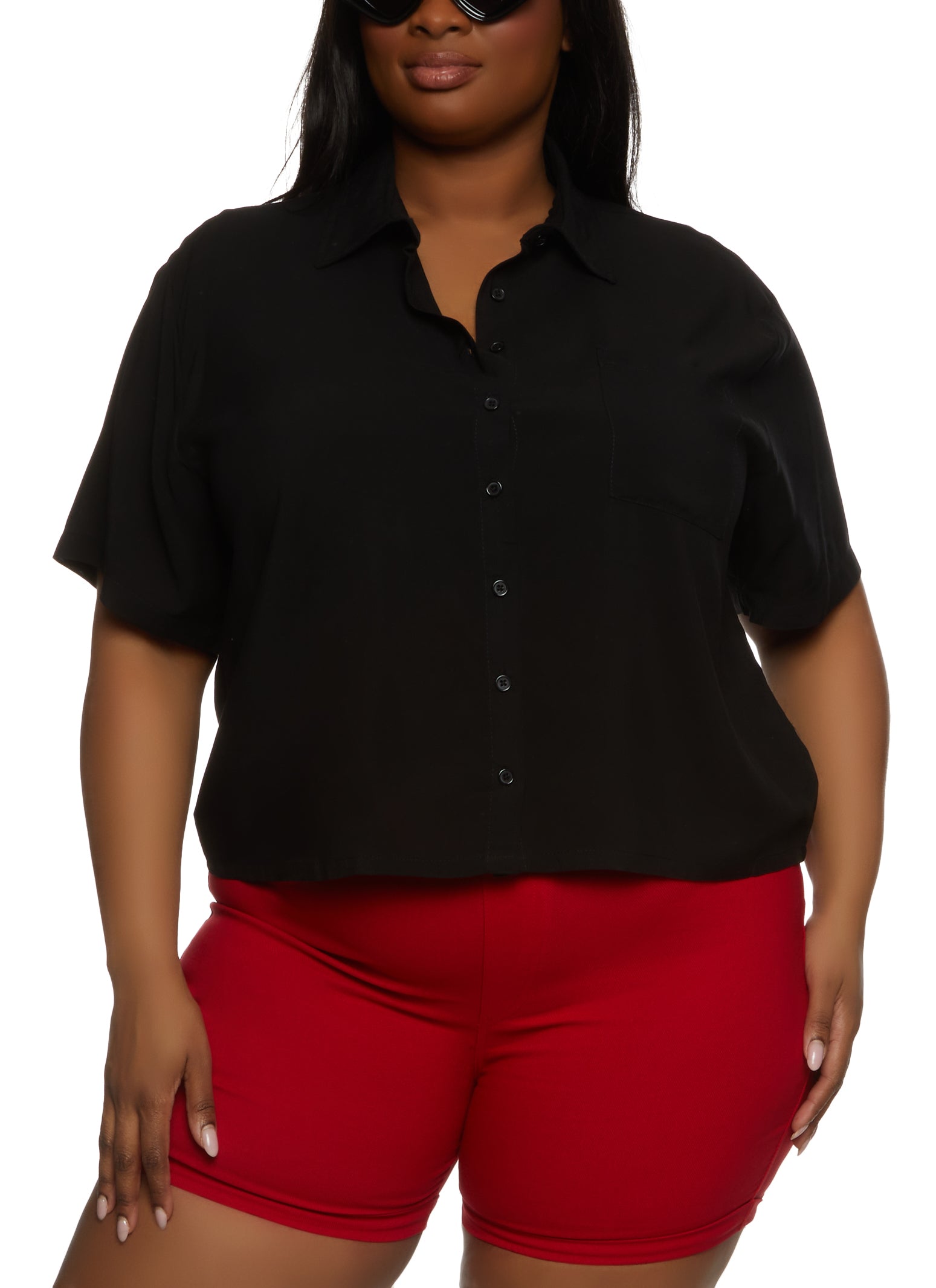 Plus Size Pocket Button Down Shirt