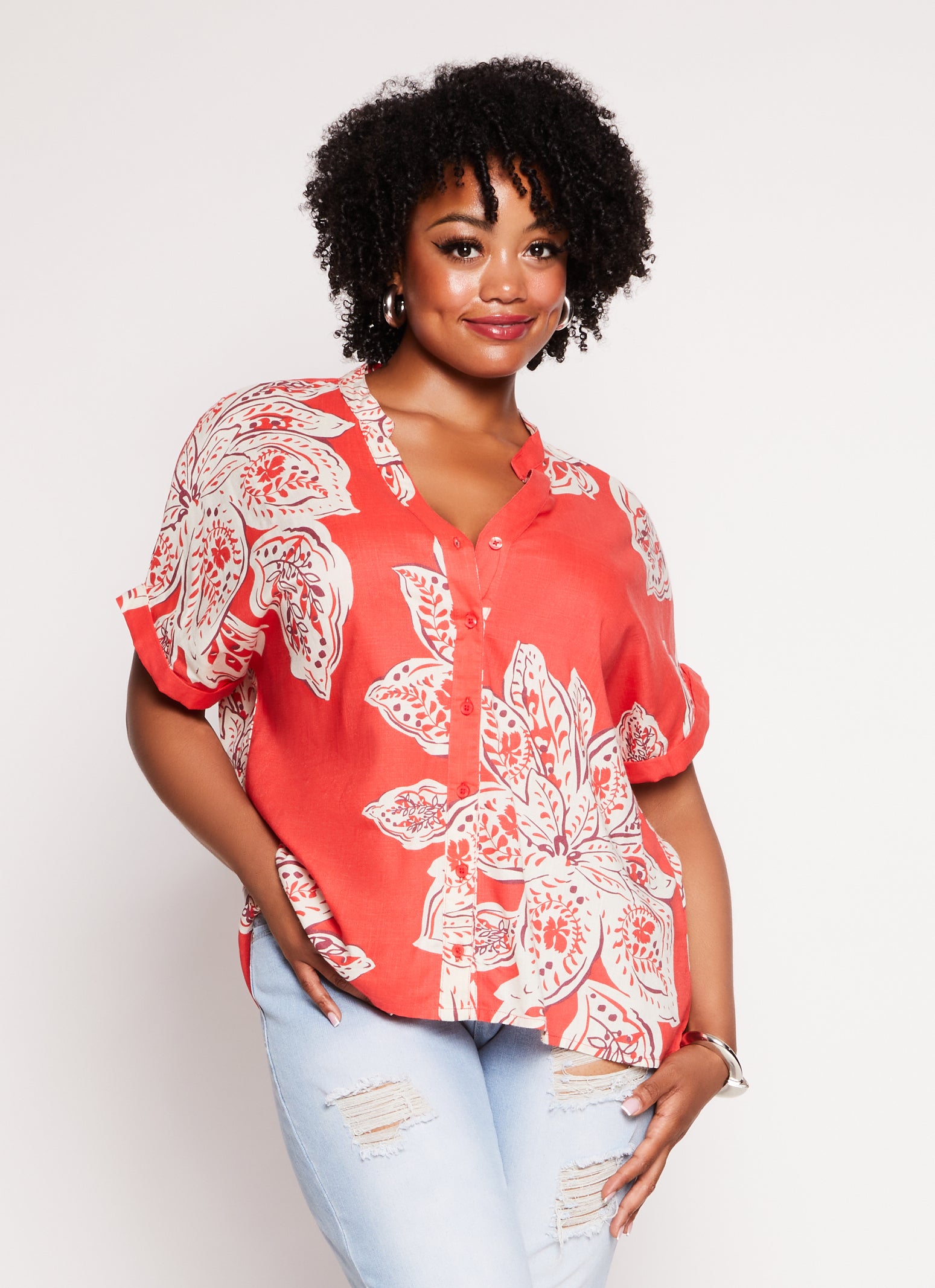 Plus size floral print tops best sale