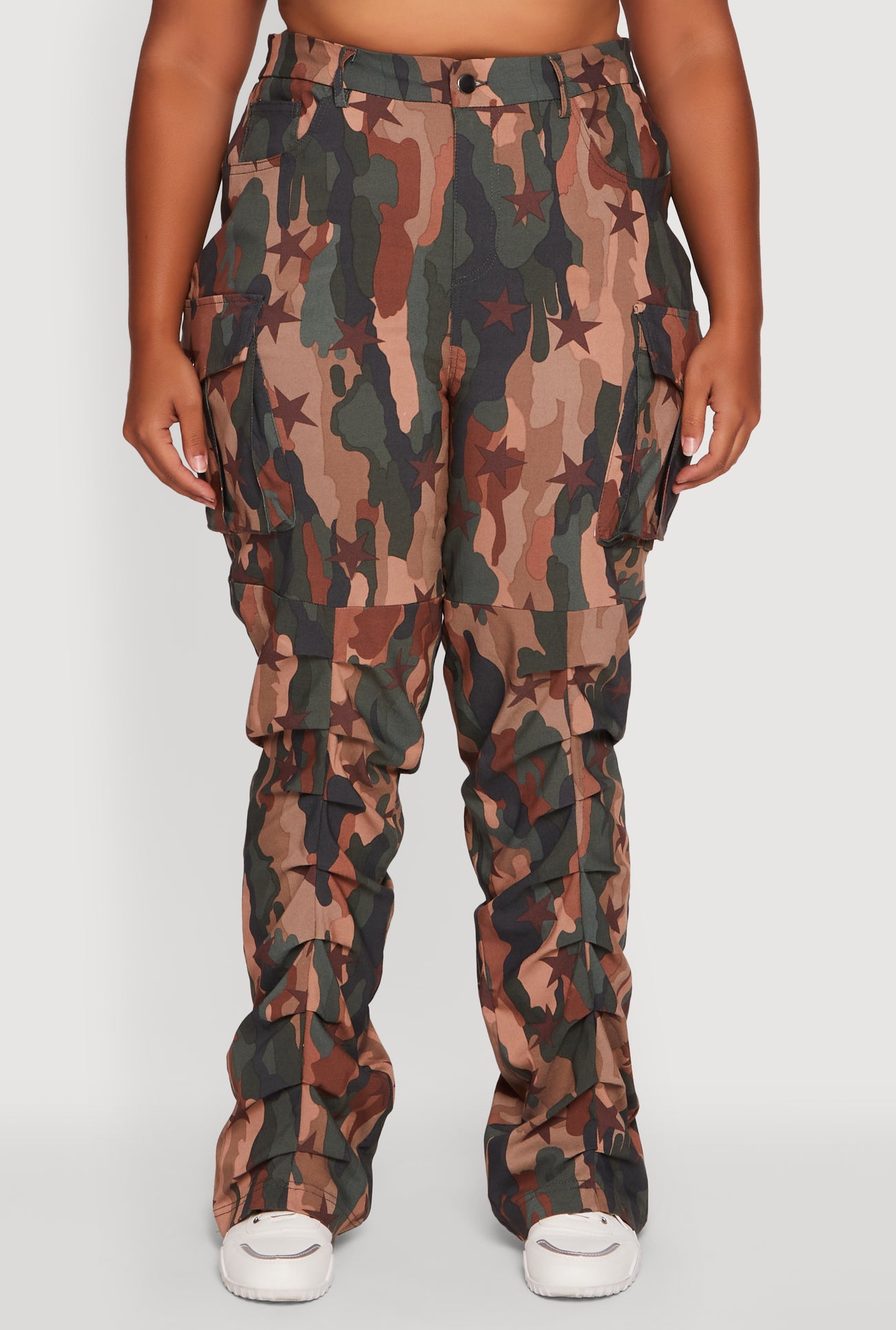 Plus Size High Waisted Printed Pattern Cargo Pants