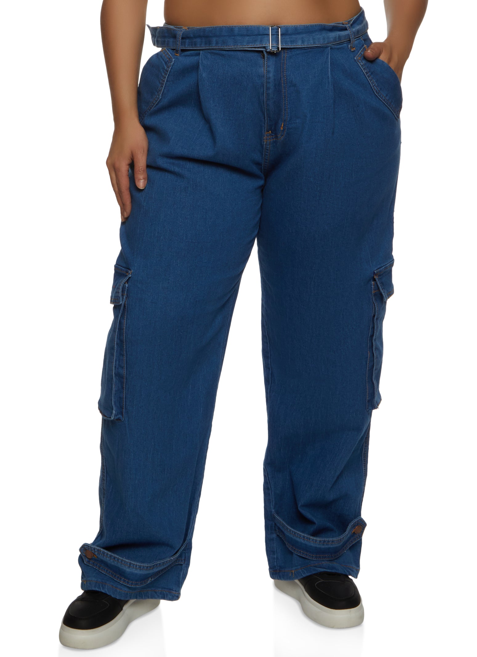 Plus Size Belted Wide Leg Cargo Jeans