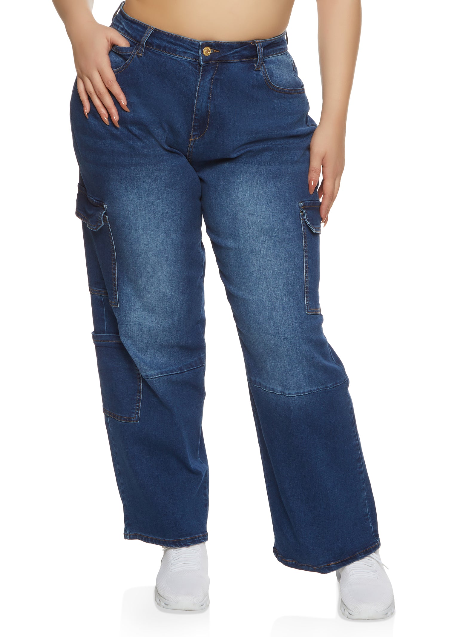 WAX Wide Leg Cargo Jeans - Dark Wash