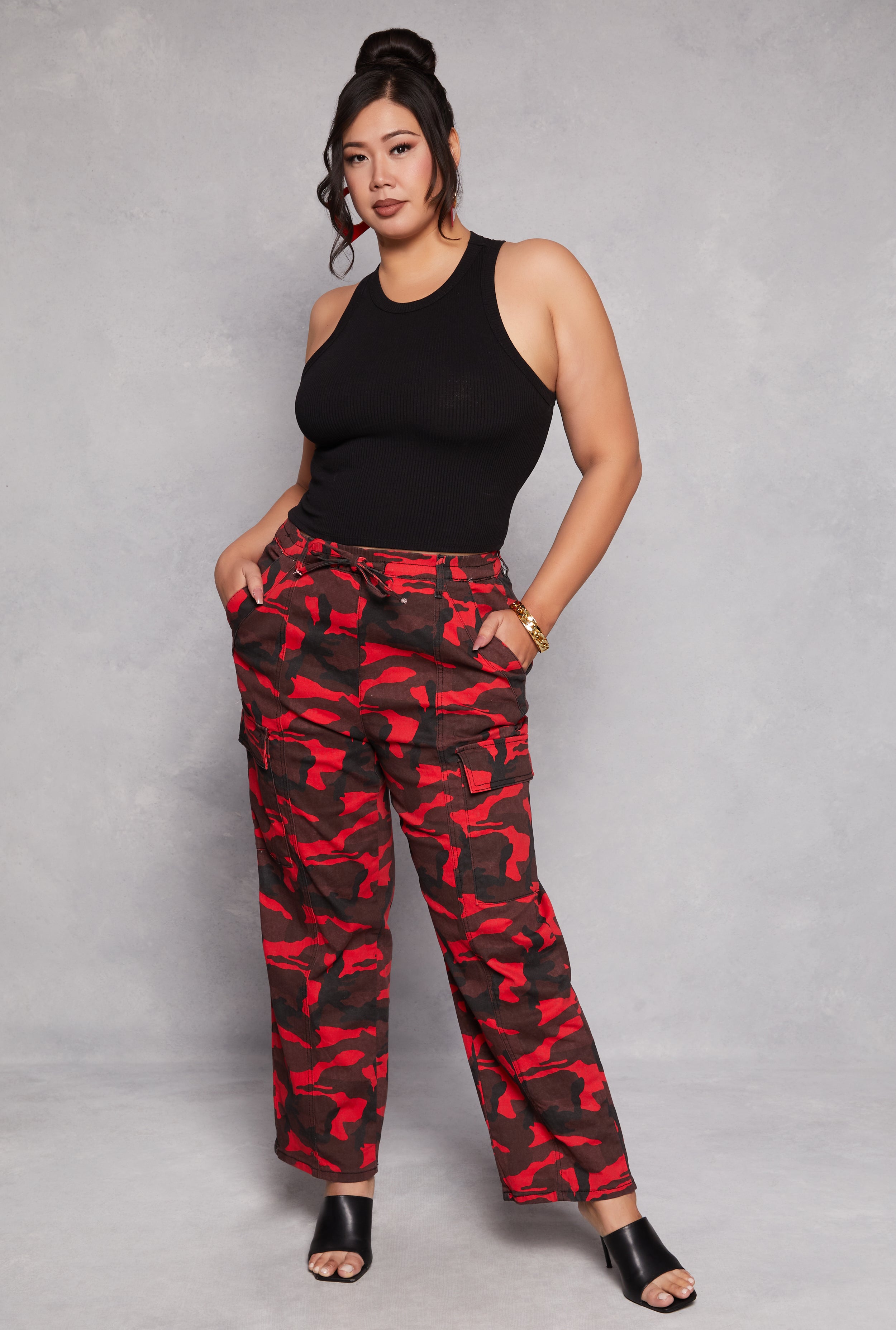 Red fashion camo pants womens