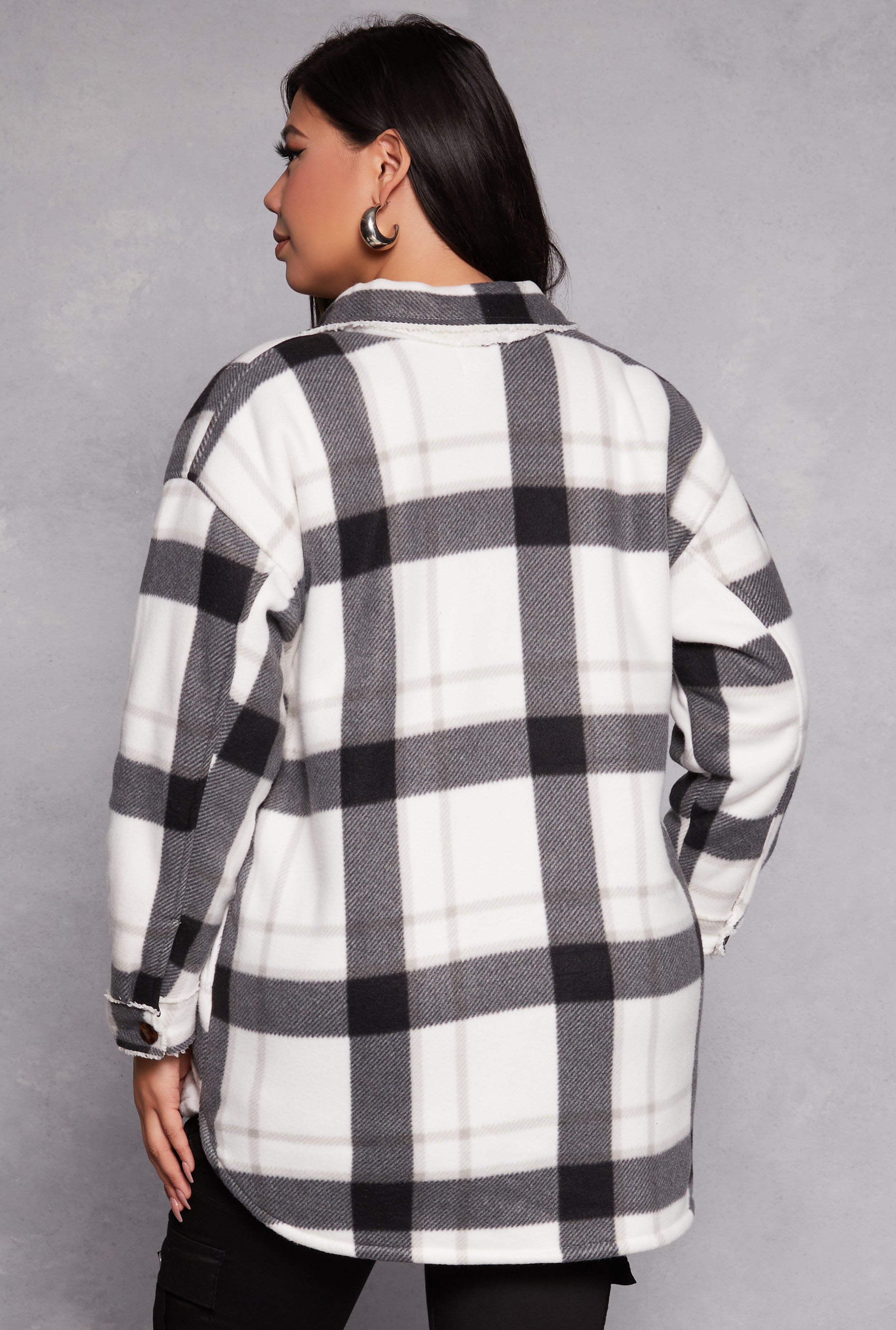 NEW GeeGee plaid SHACKET high quality JACKET SHIRT black/gray/white western BOHO (1X-3X) 2X