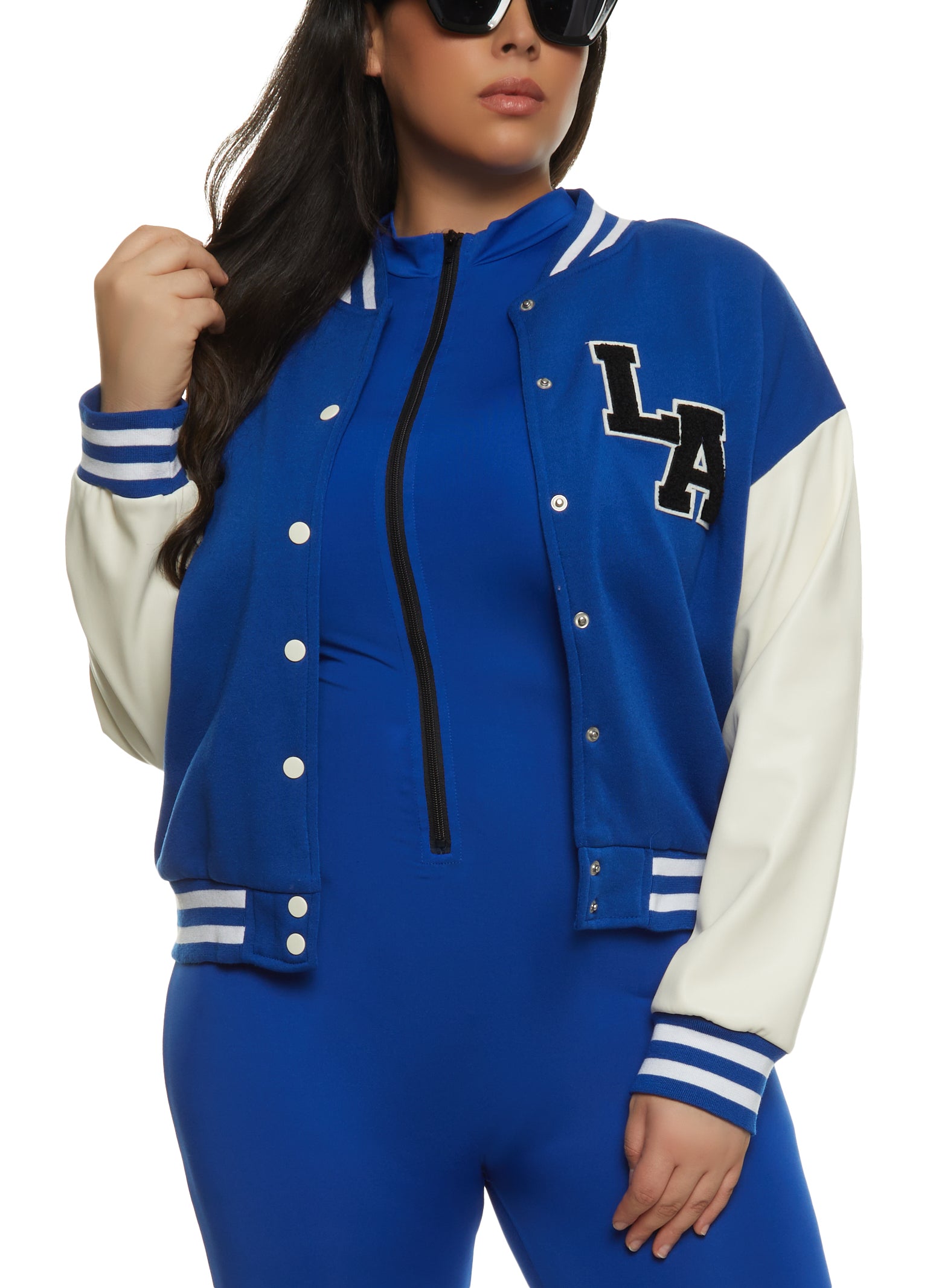 Trendy Royal body and white sleeve letterman jacket JH043