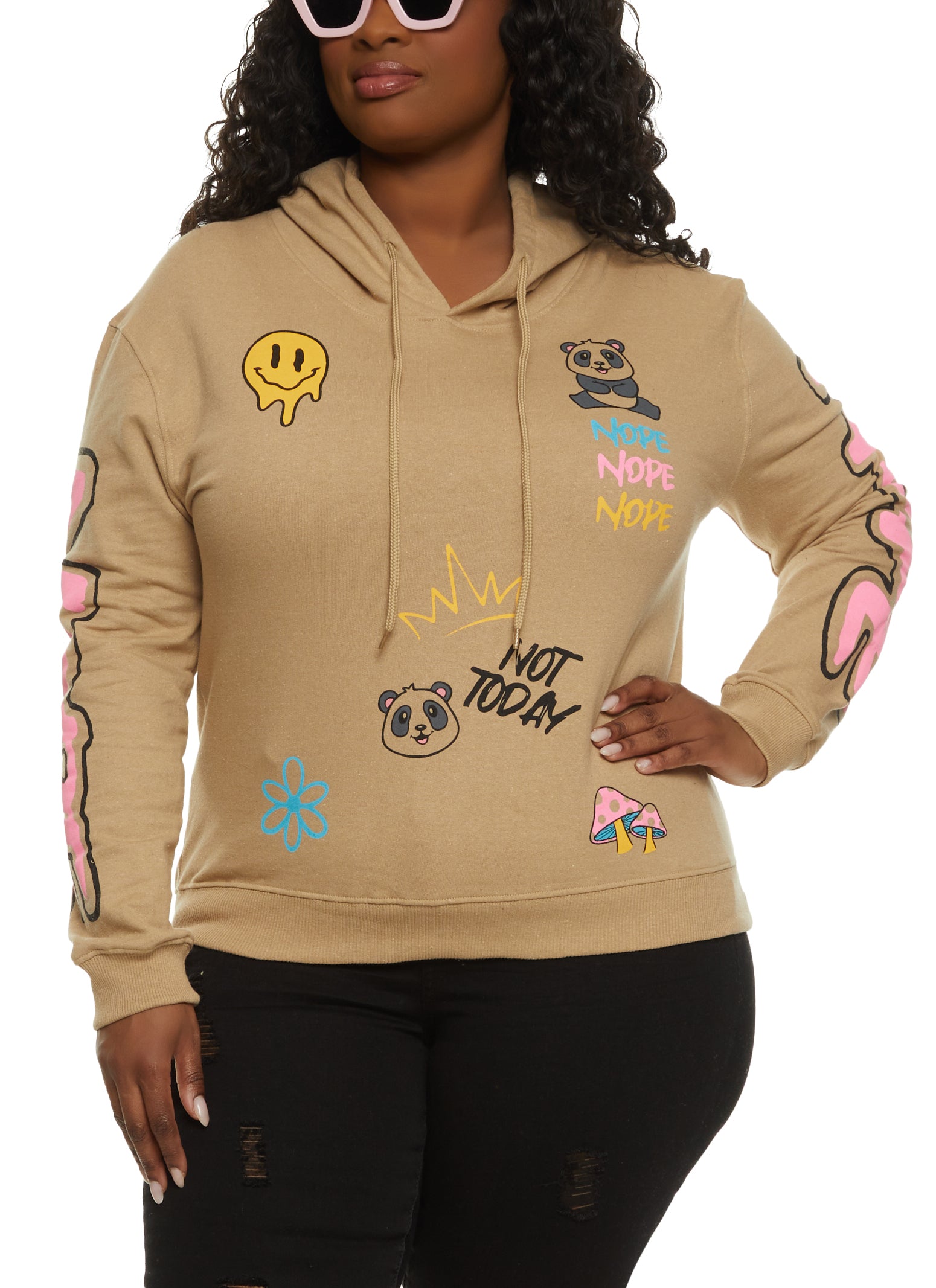 Plus Size Fleece Nope Not Today Graphic Hoodie