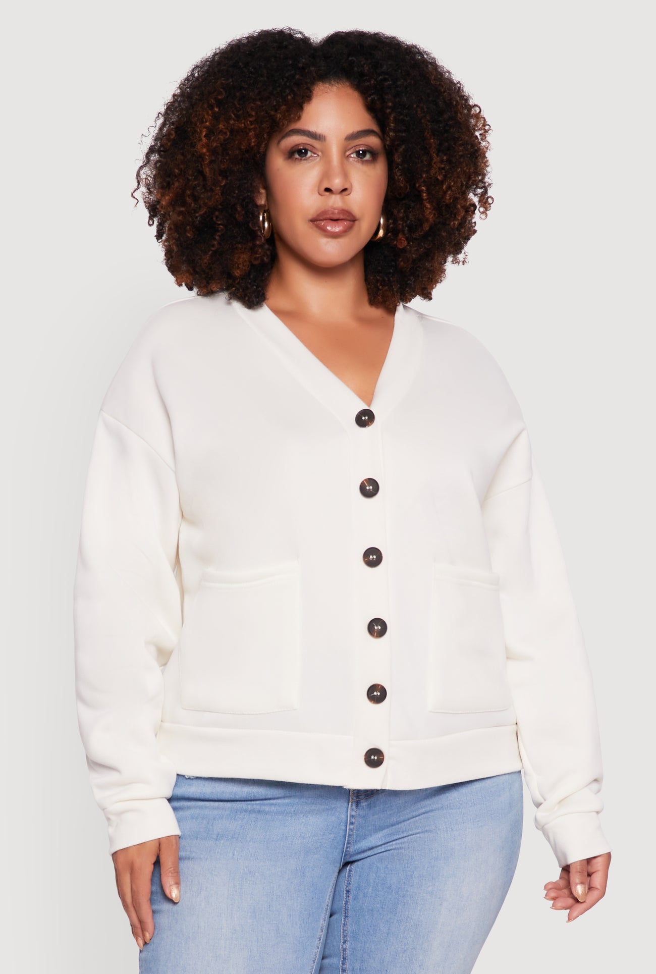 Plus Size Oversized Fleece Lined Button Front Cardigan