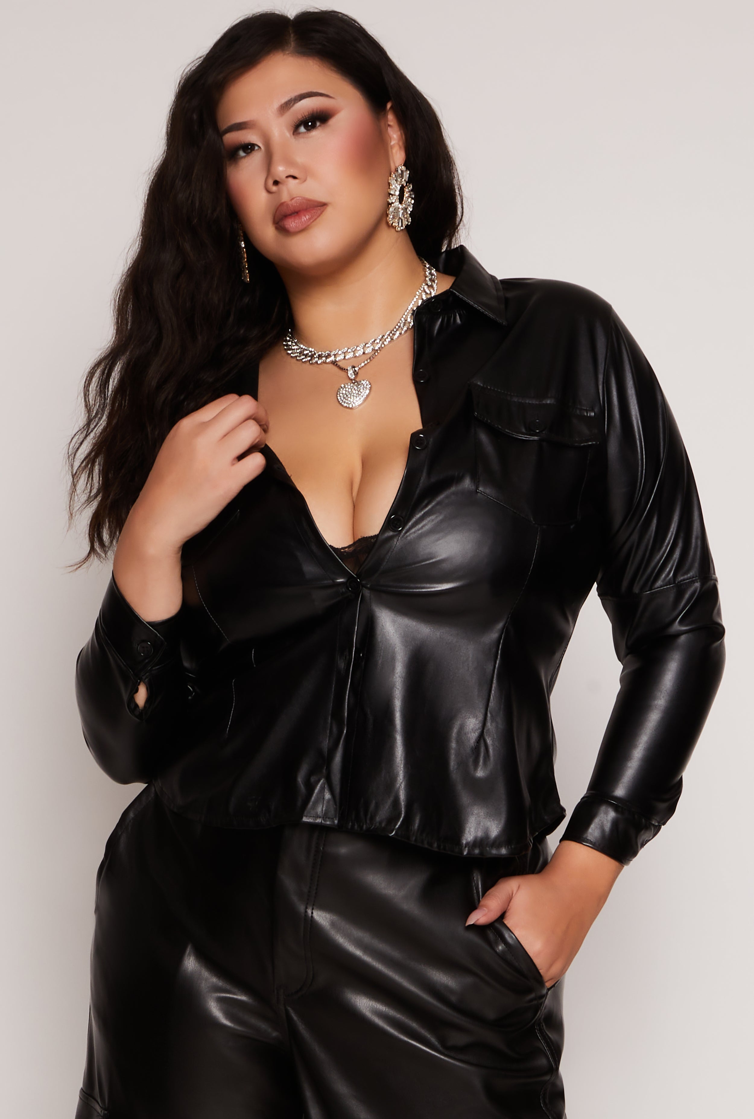 ShirtBlack Faux Leather Jacket Women retailer