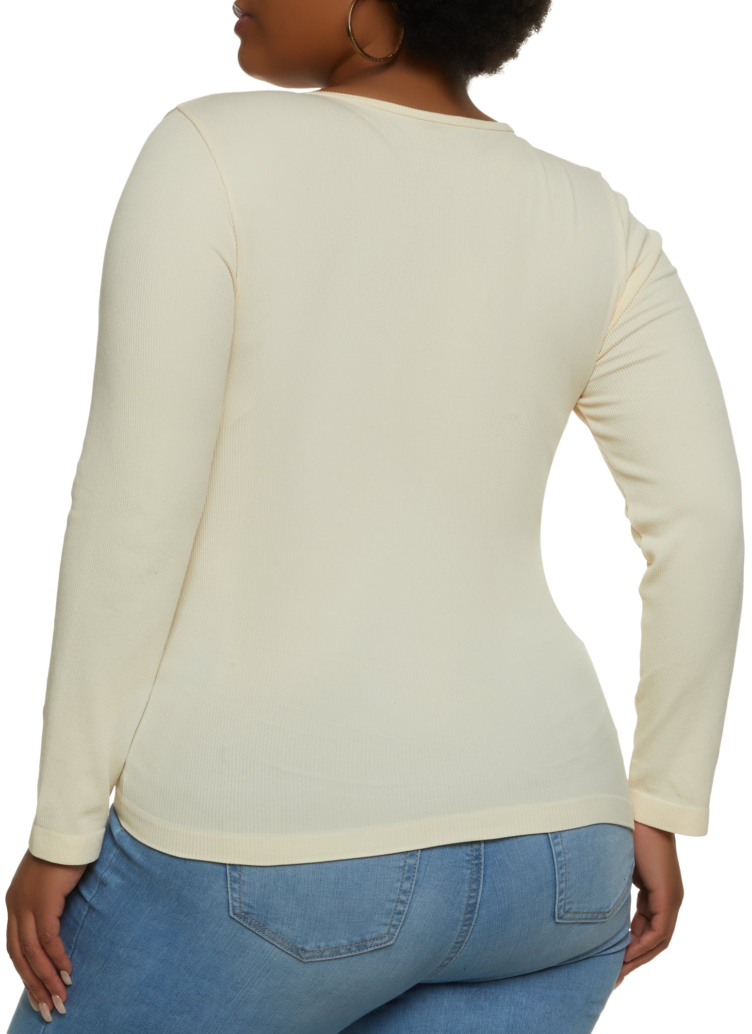 Women's Plus Size Solid Seamless Long Sleeve Shirt. • Seamless
