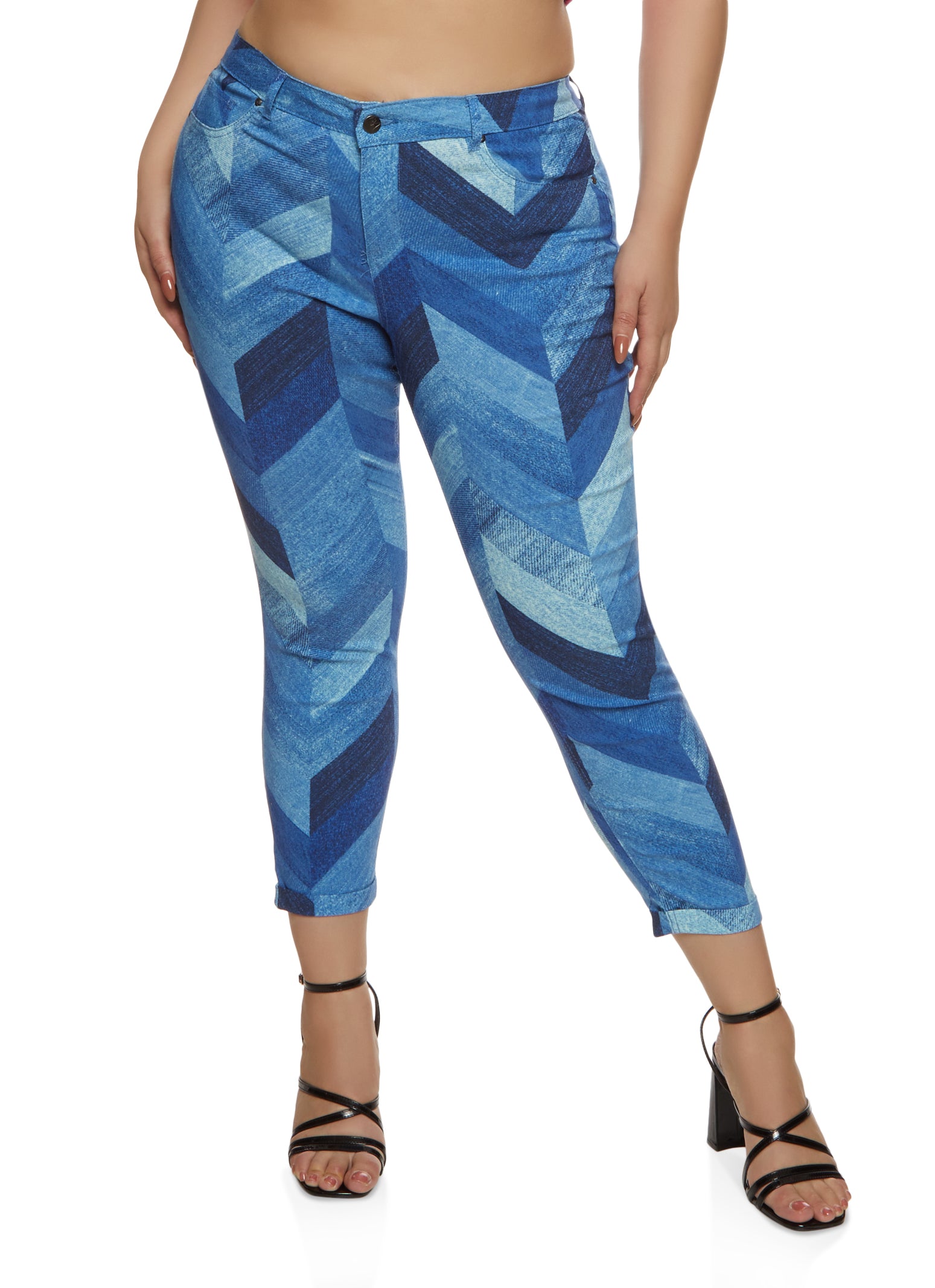 Plus Size Patchwork Print Pants - Blue