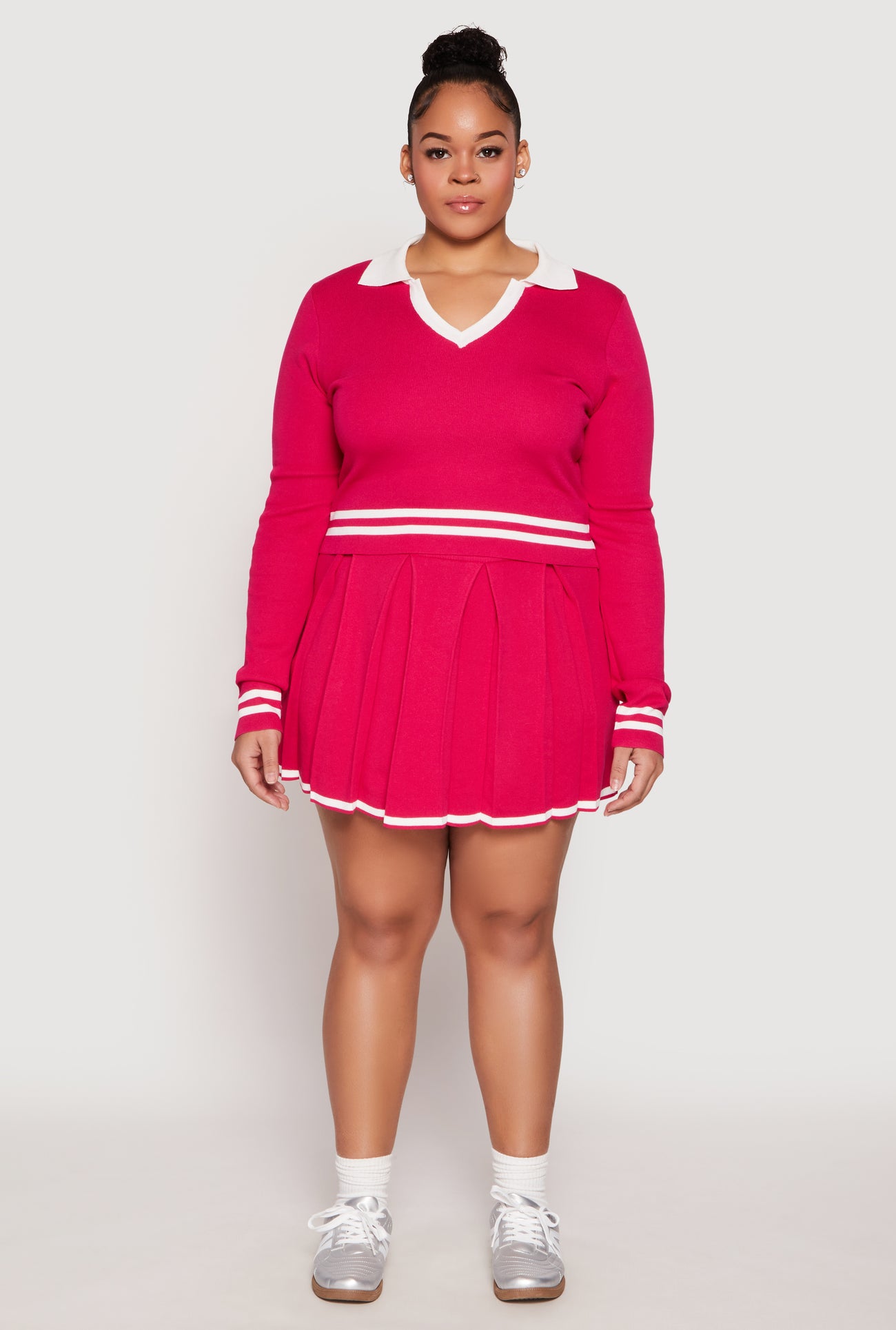 Plus Size Daisy Varsity Stripe Detail Cropped Sweater