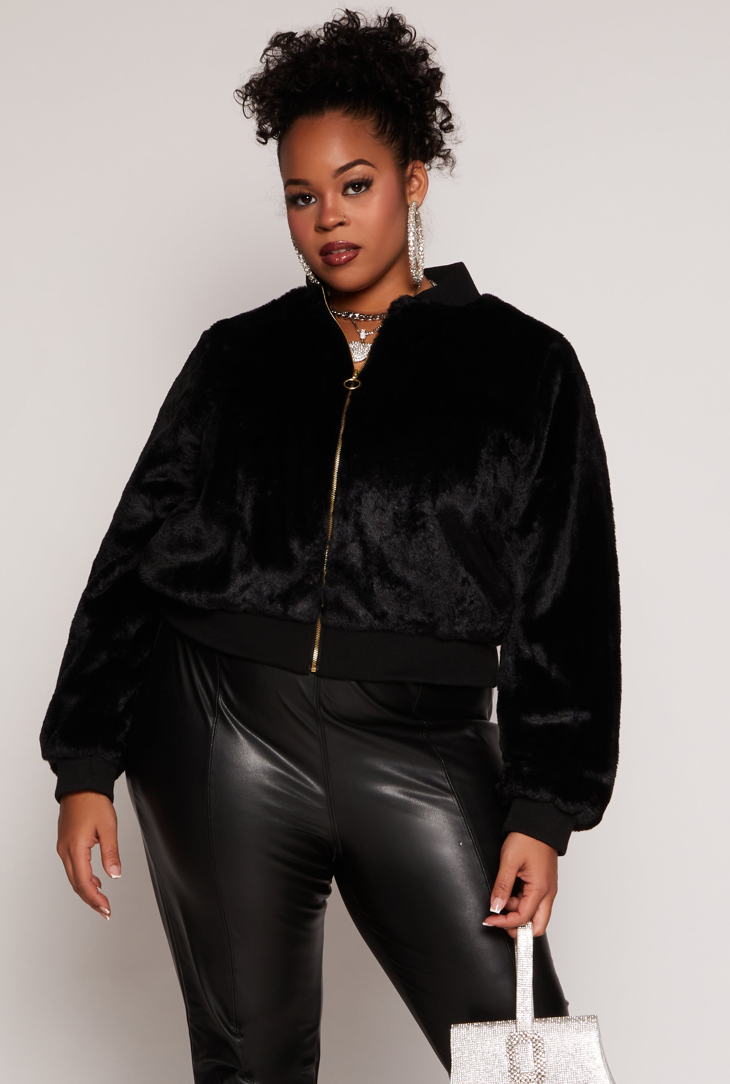 Plus size fur bomber jacket best sale