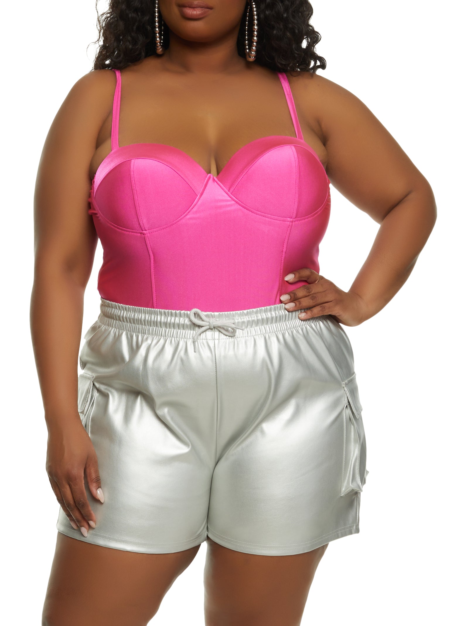 Plus Size Bustier Bodysuit - Pink