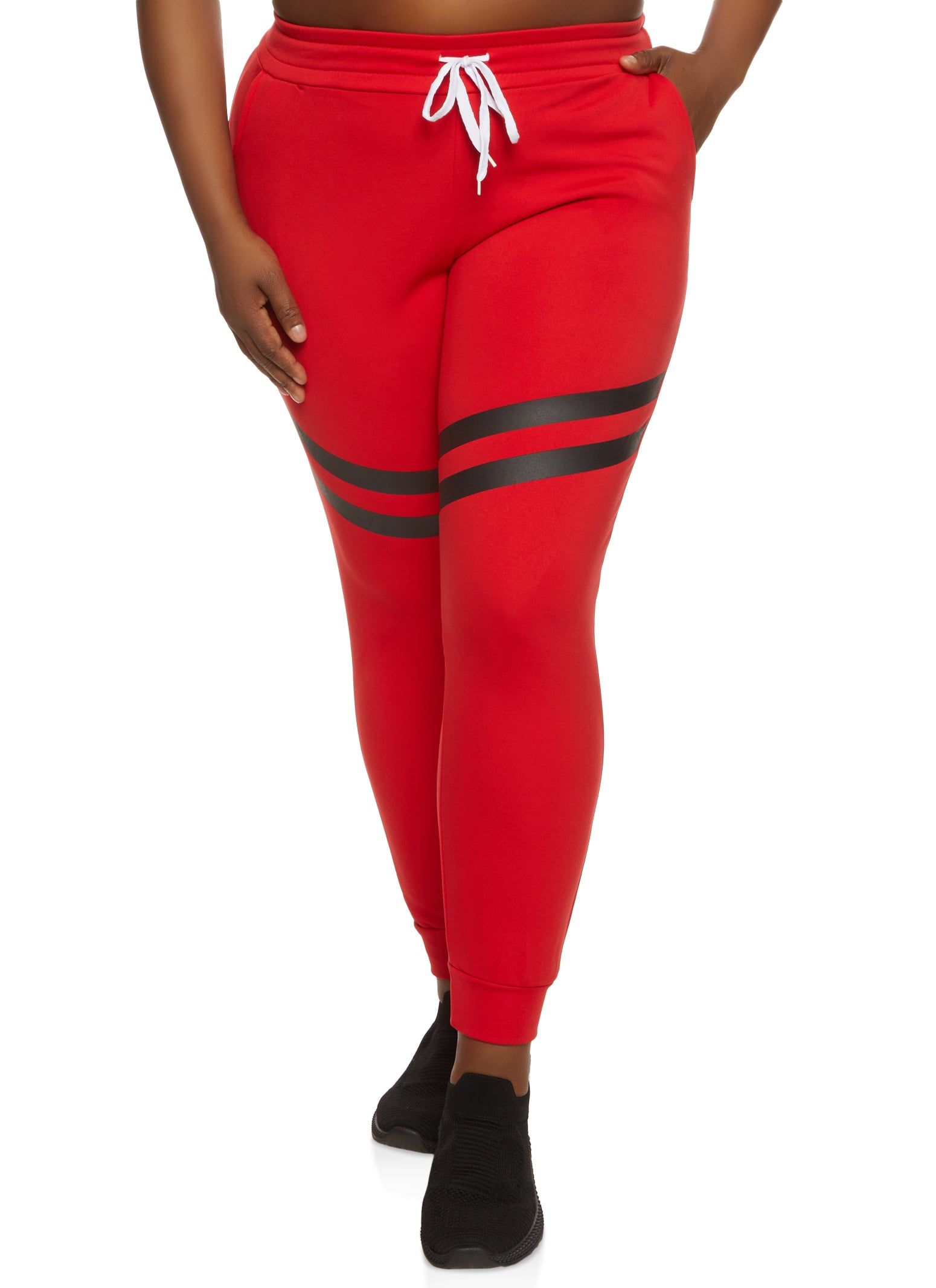 Drawstring Varsity Stripe Joggers - Red