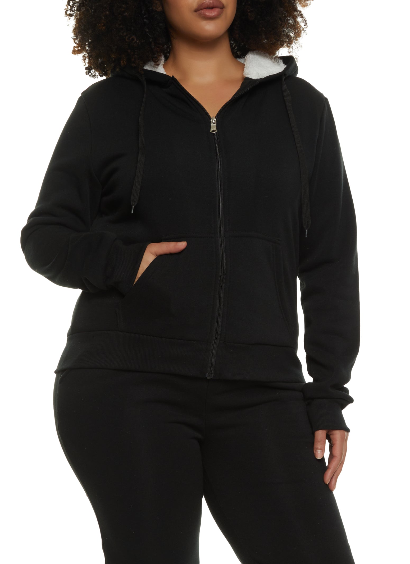 Plus Size Sherpa Lined Zip Front Hoodie