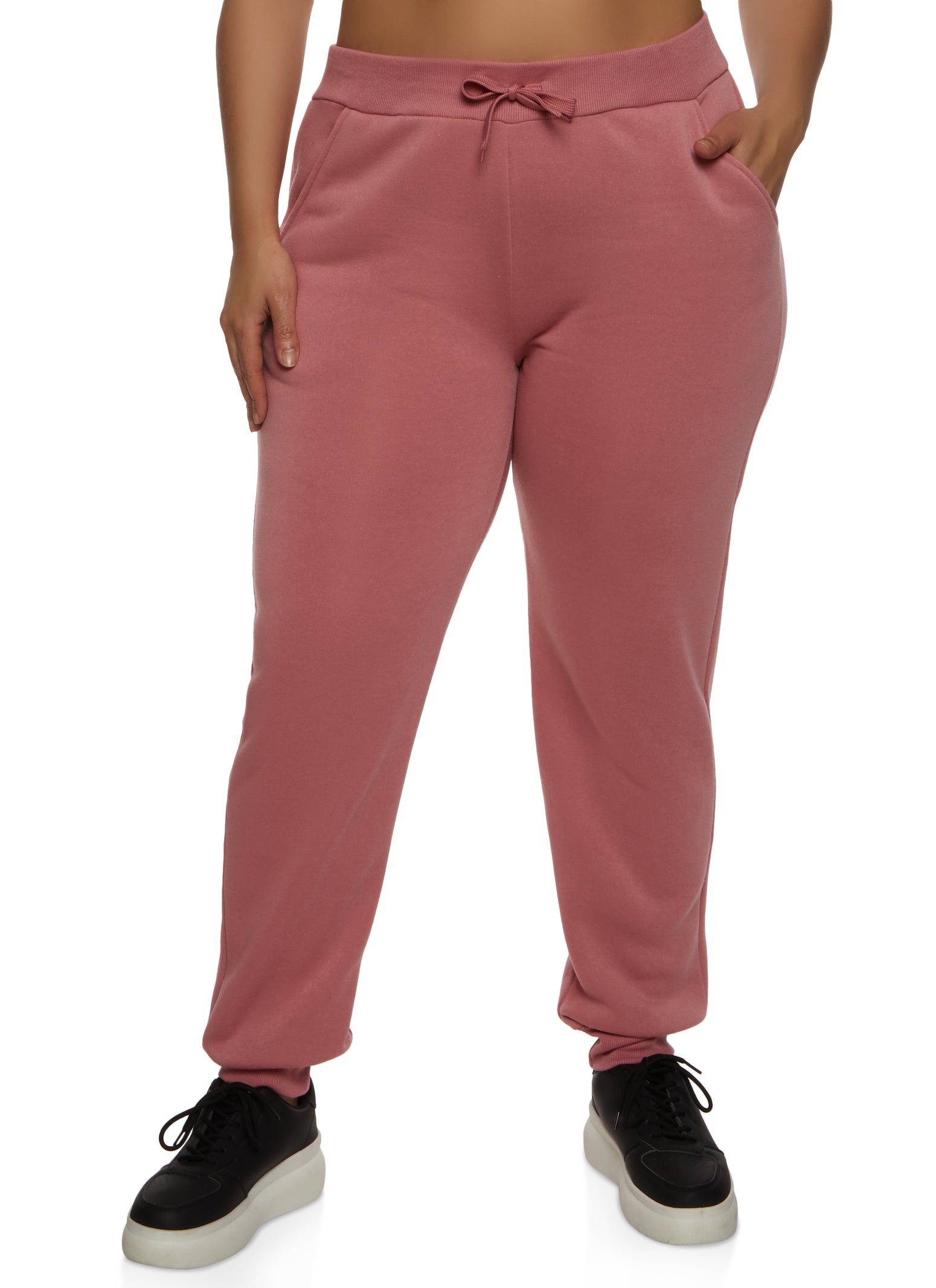 Plus Size Fleece High Waist Drawstring Joggers